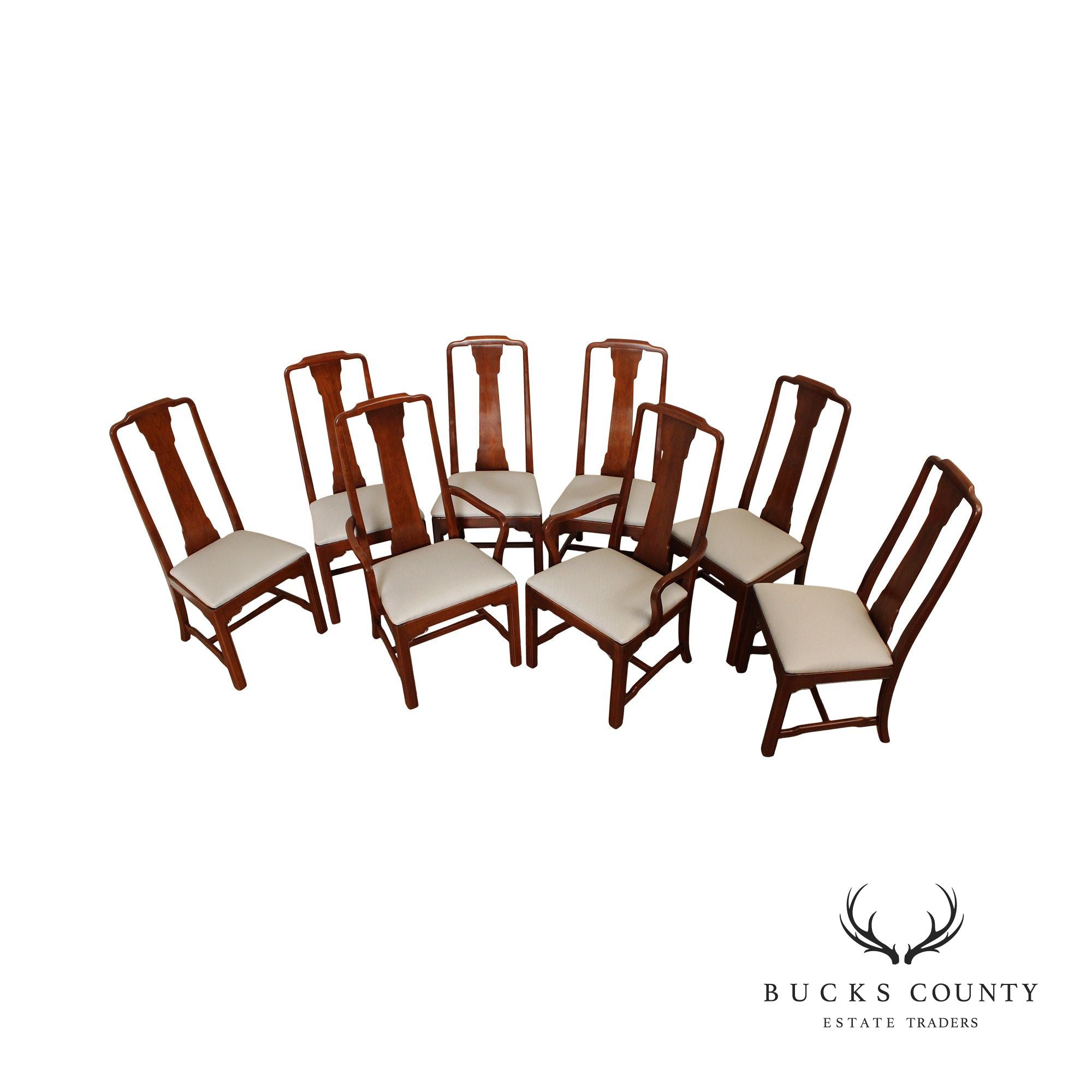 Ethan Allen Solid Cherry Wood Frame Set Of Eight Dining Chairs