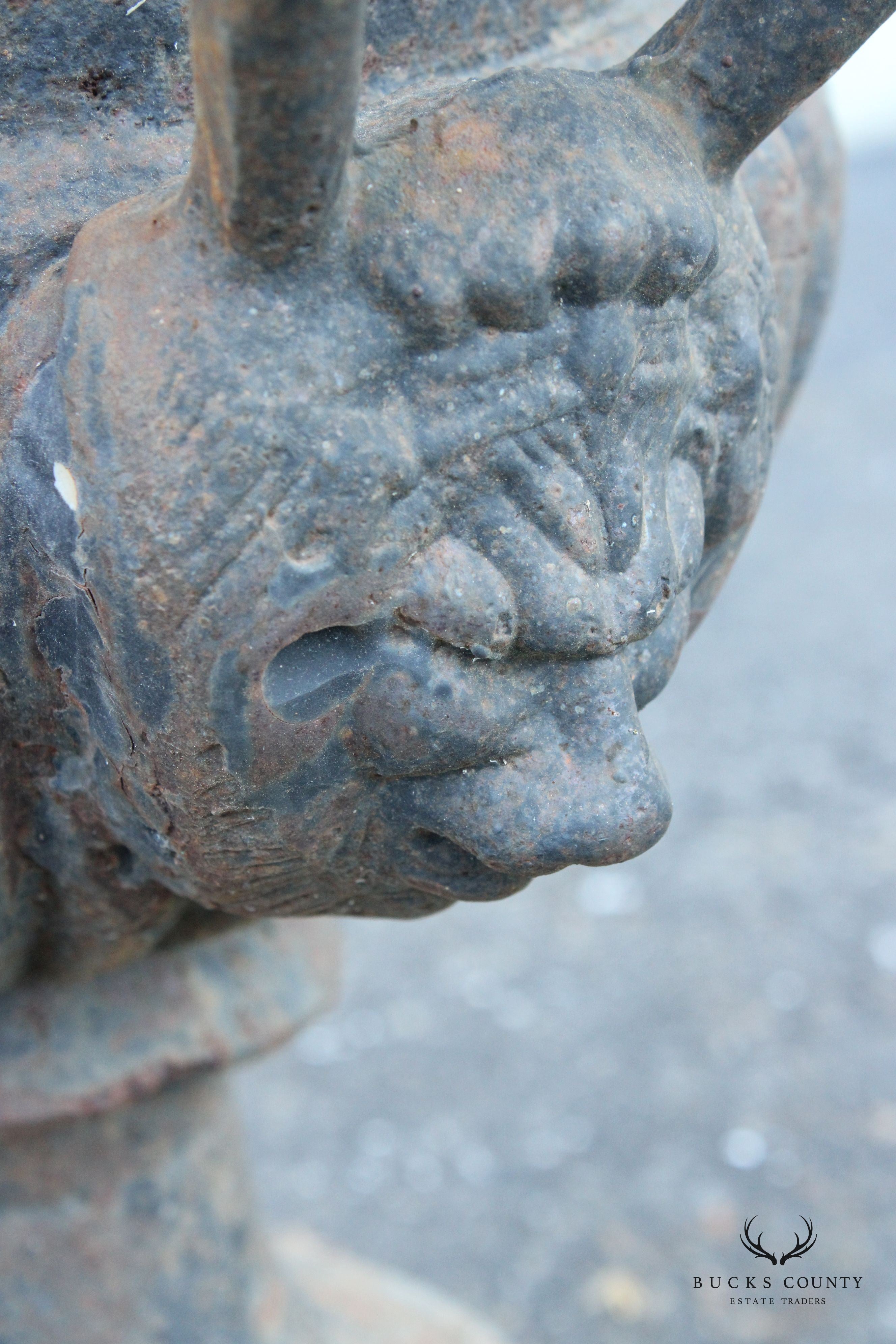 Classical Style Pair Cast Iron Garden Urns with Lion Masks