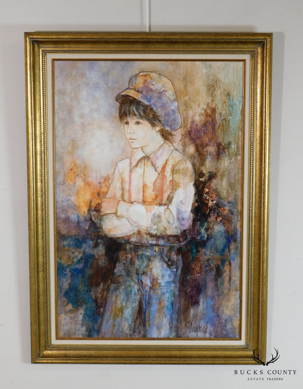 Richard Shepard Oil Painting of Boy Wearing a Newsboy Cap Signed