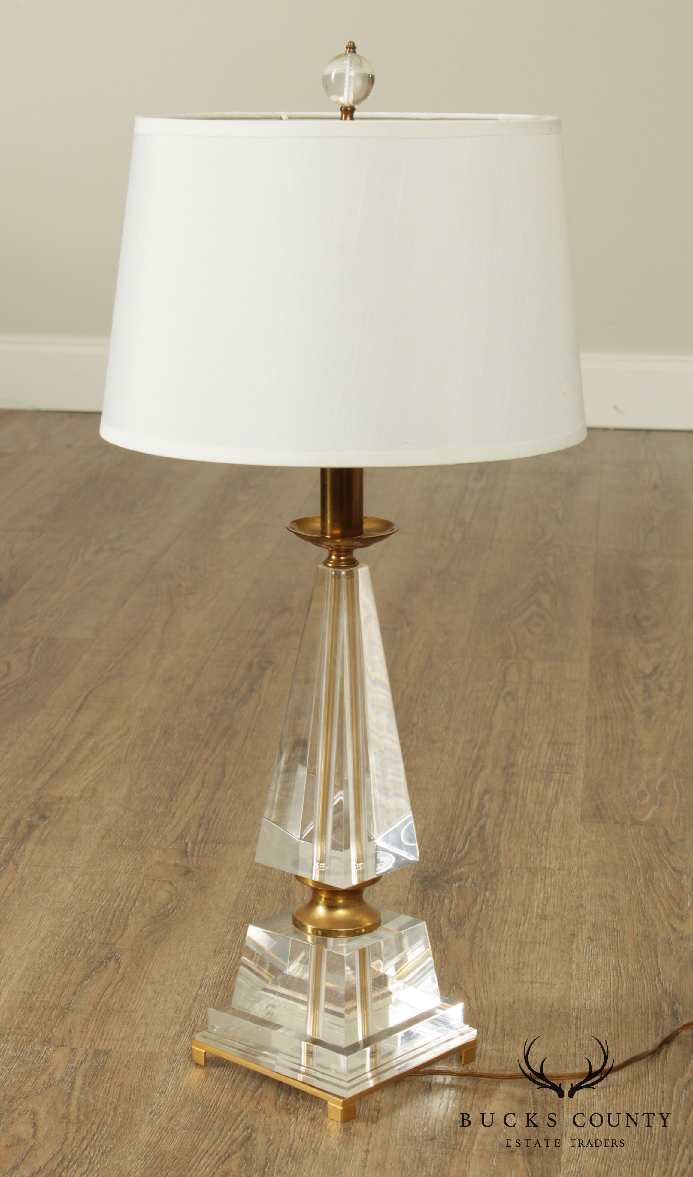 Quality Luerte and Brass Obelisk Table Lamp