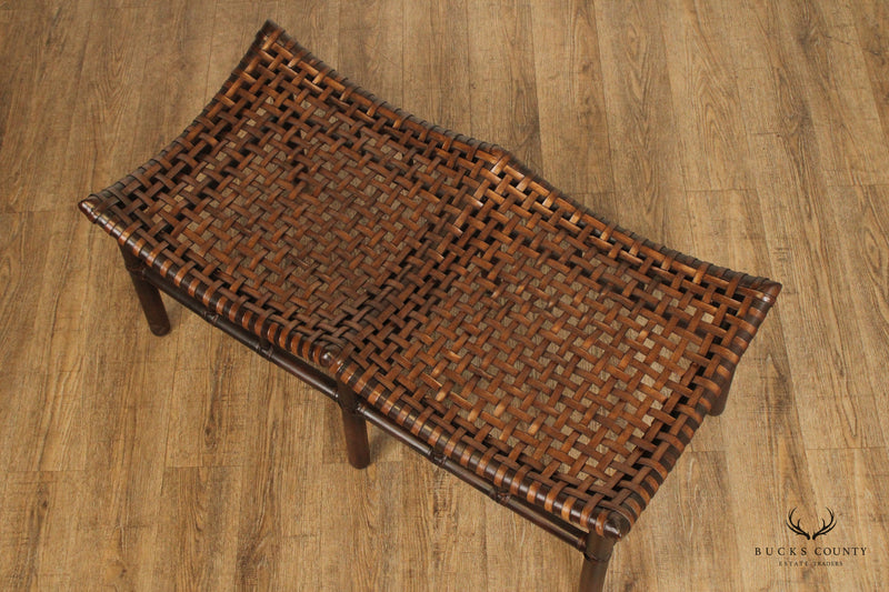 McGuire Vintage Rattan and Leather Bench