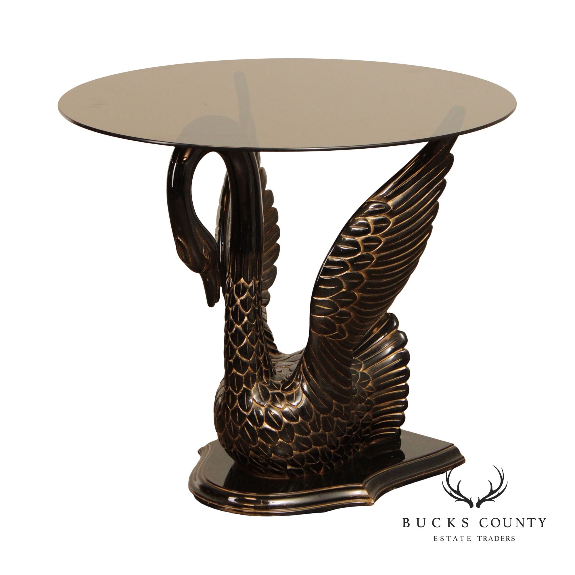 Italian Carved and Painted Wood Black Swan Glass Top Center Table