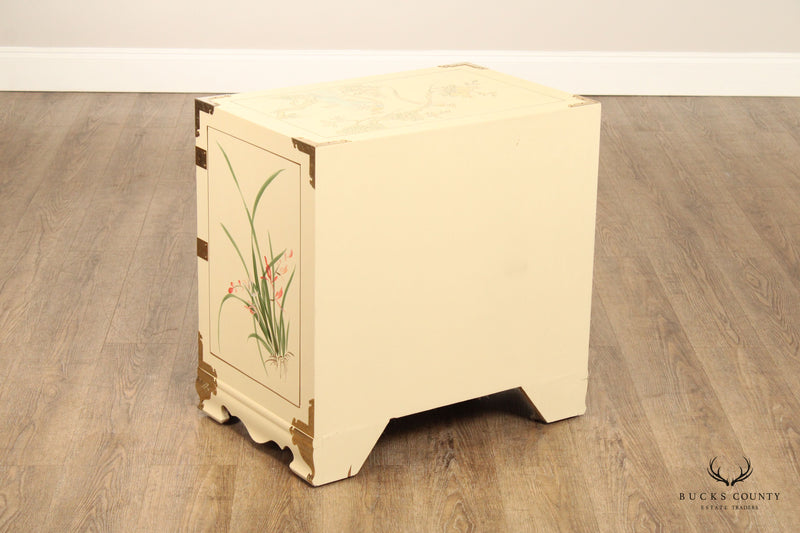 Chinoiserie Paint Decorated Asian Campaign Style Pair Of Nightstands
