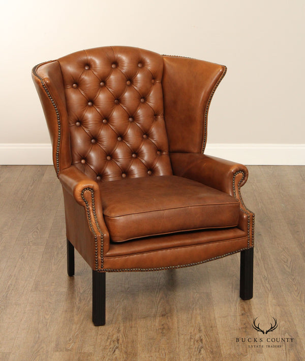 CHIPPENDALE STYLE CHESTERFIELD LEATHER WING BACK CHAIR