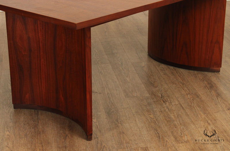 Danish Modern Style Walnut Double Pedestal Extendable Dining Table