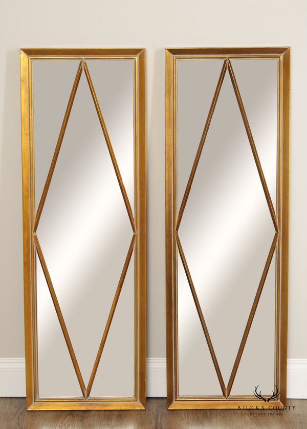 Transitional Pair Gilt Gold Tall Accent Mirrors