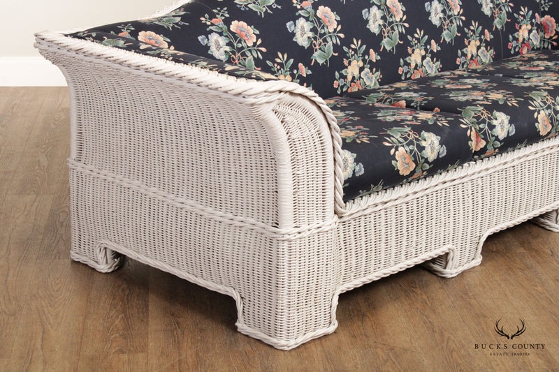 Traditional White Wicker Camelback Sofa
