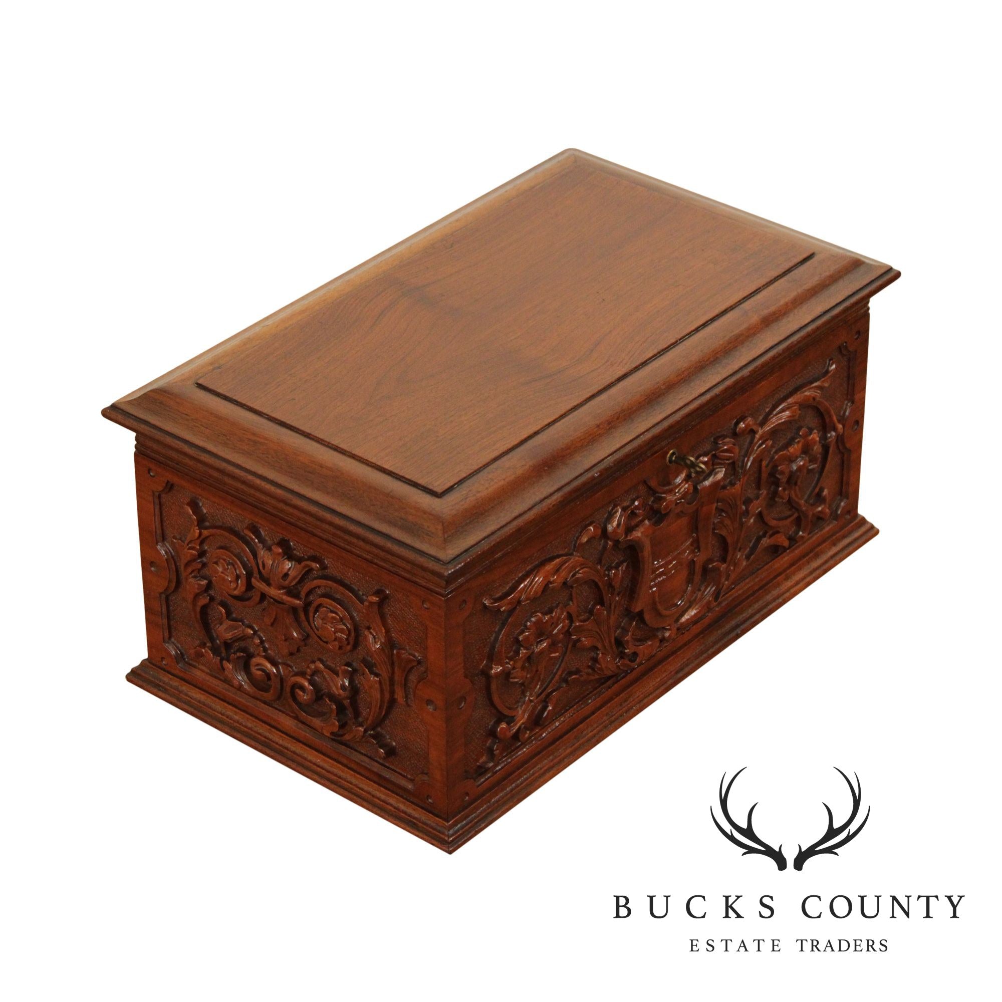 Antique Carved Walnut Humidor Box