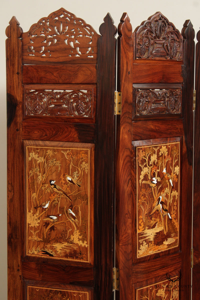 Asian Quality Carved and Inlaid Rosewood Four-Panel Room Divider