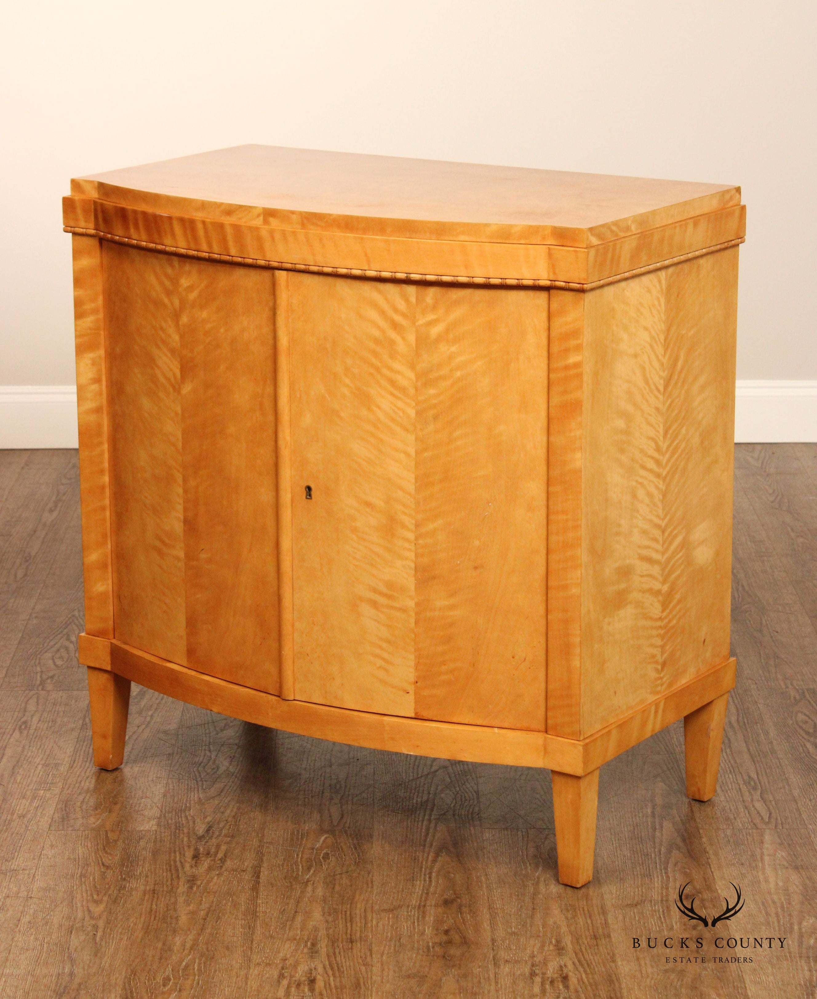 Art Deco Two Door Tiger Maple Console Cabinet