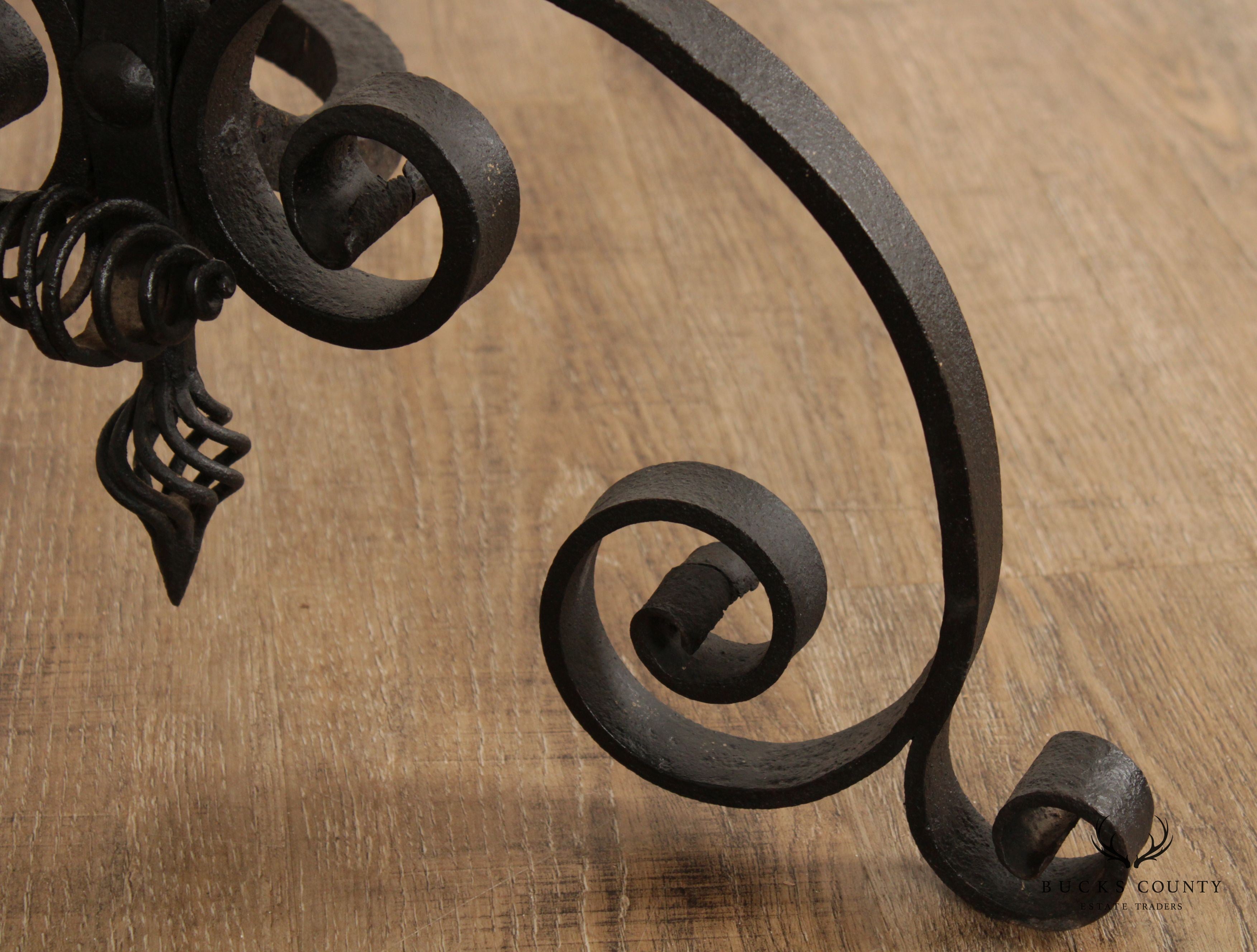 American Arts & Crafts Wrought Iron Pair Andirons