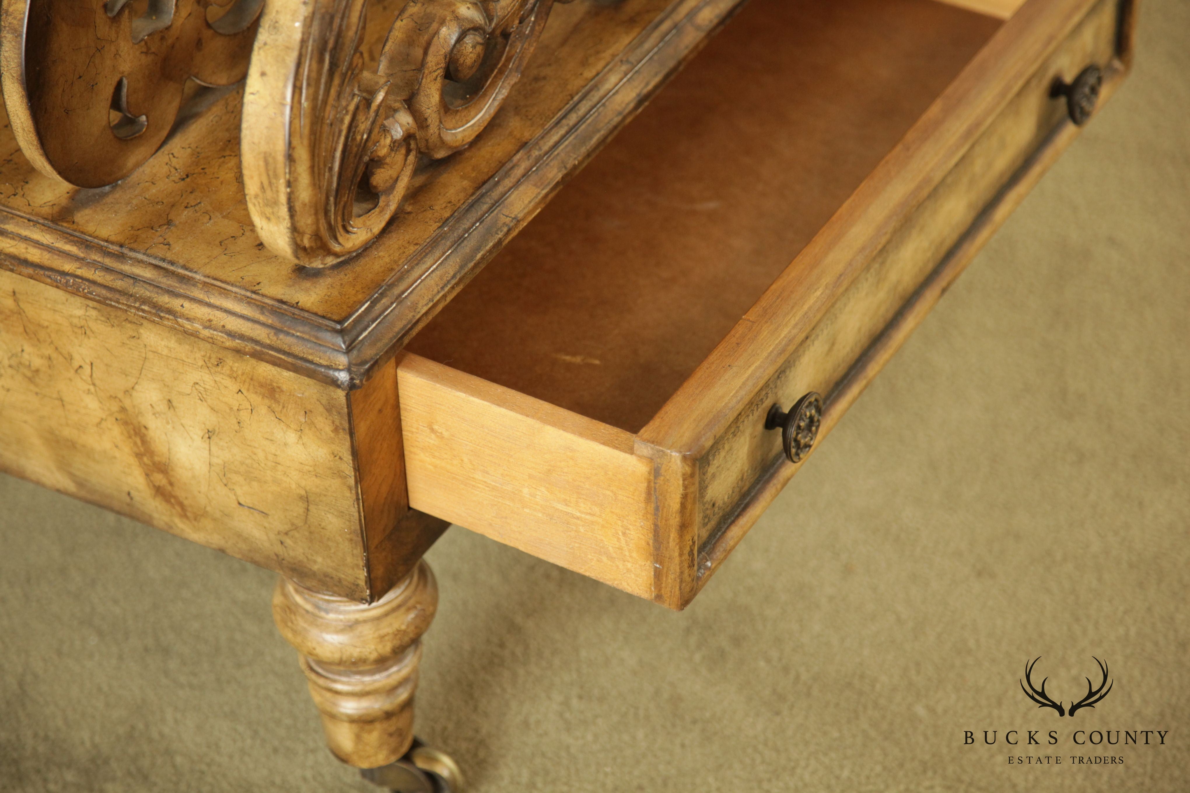 Regency Style Canterbury Magazine Rack with Drawer