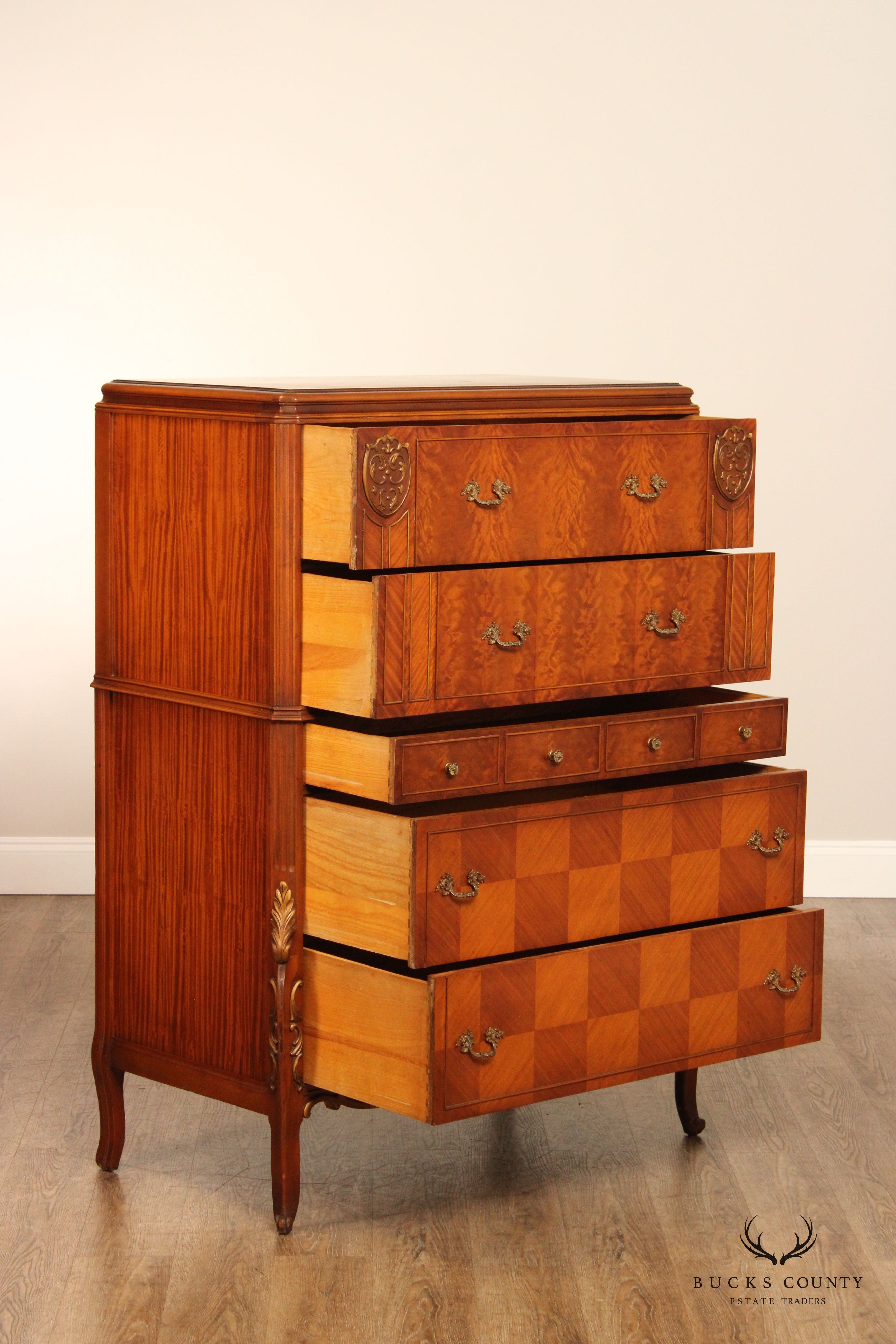 1930's French Louis XV Style Satinwood Parquetry High Chest