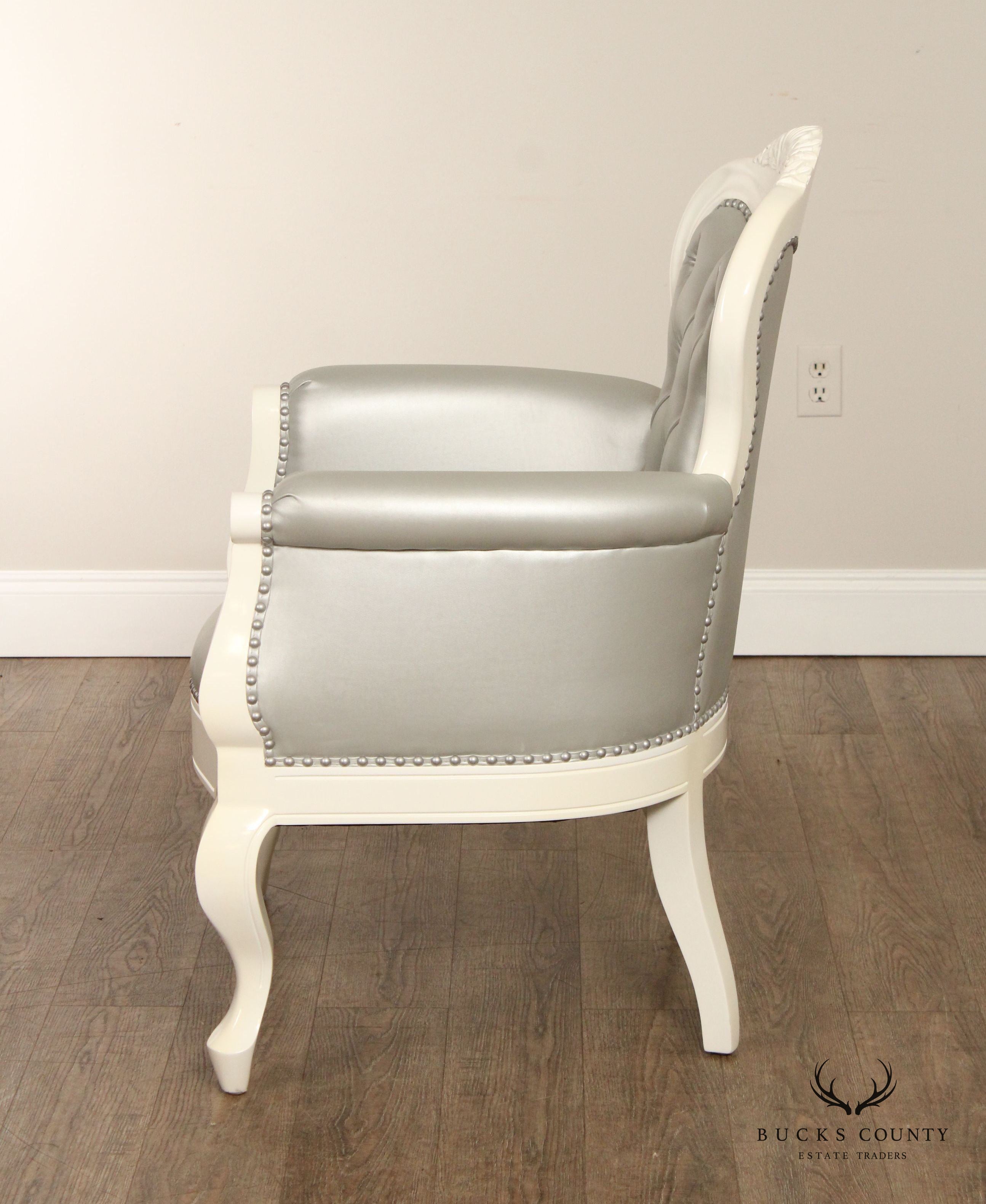 French Rococo Style White Lacquered Tufted Armchair