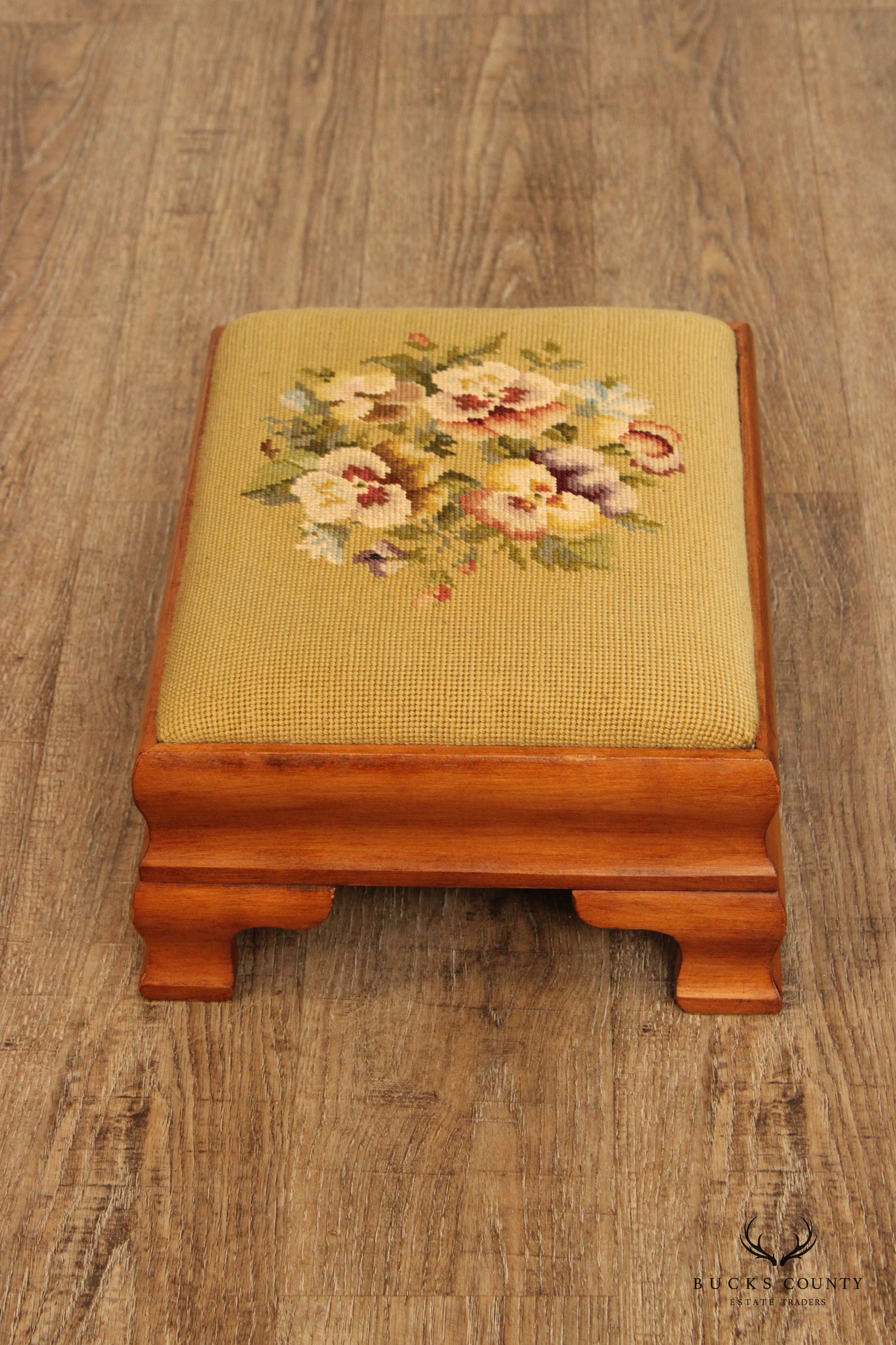 Empire Style Antique  Needlepoint Footstool