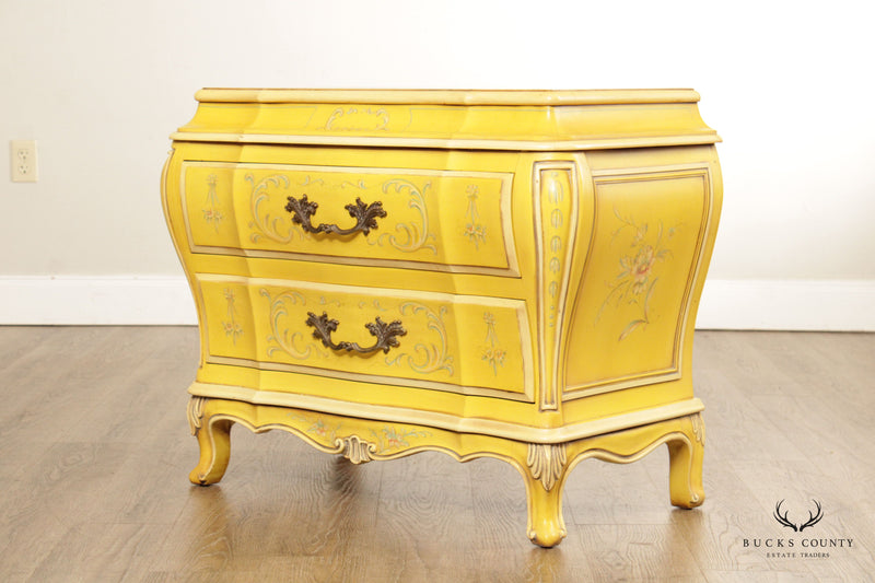 Karges Louis XV Style Pair of Florentine Painted Bombe Chest Nightstands