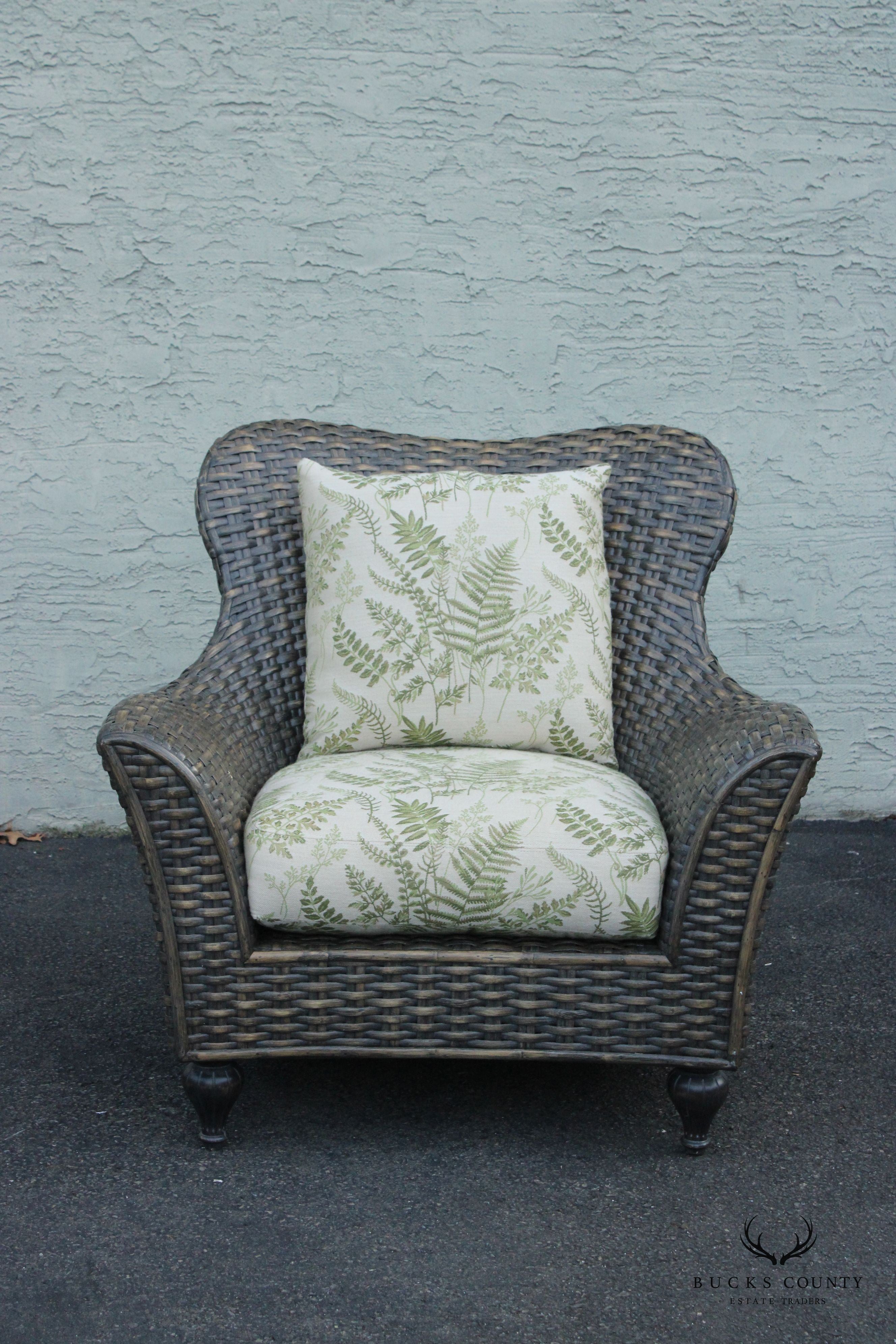 Pair of Woven Outdoor Rattan Lounge Armchairs