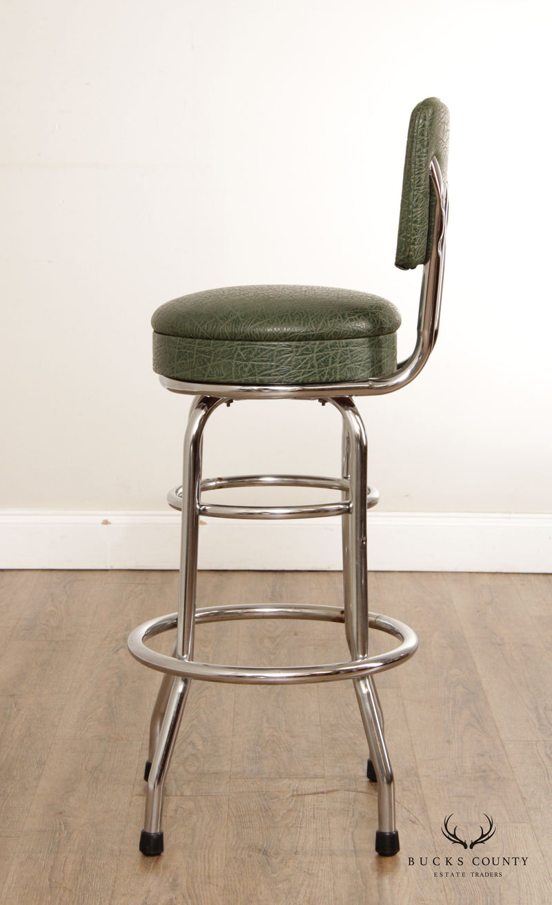 Mid Century Modern Pair of Chrome Swivel Bar Stools