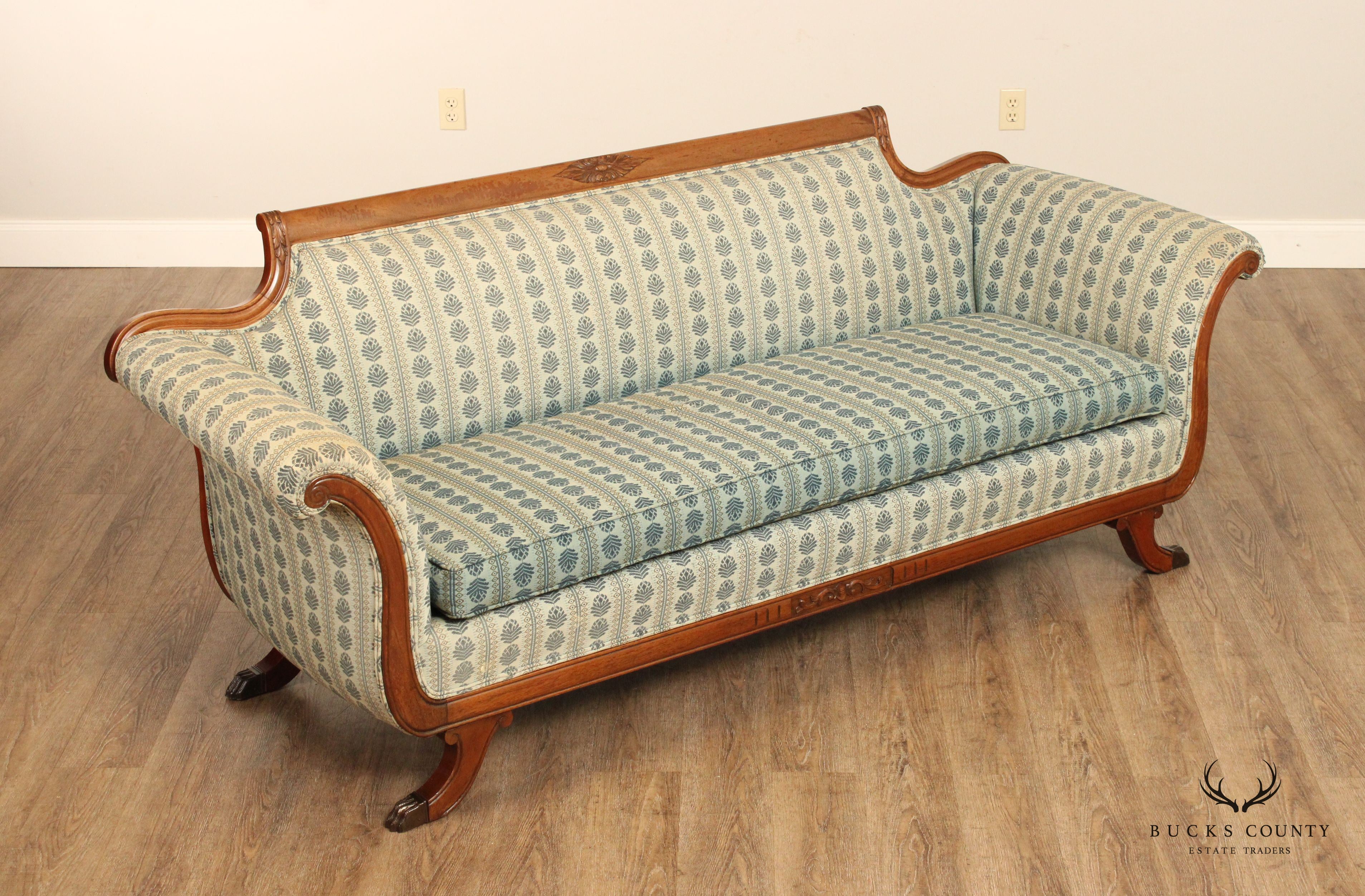 Duncan Phyfe Style Vintage Carved Mahogan Sofa