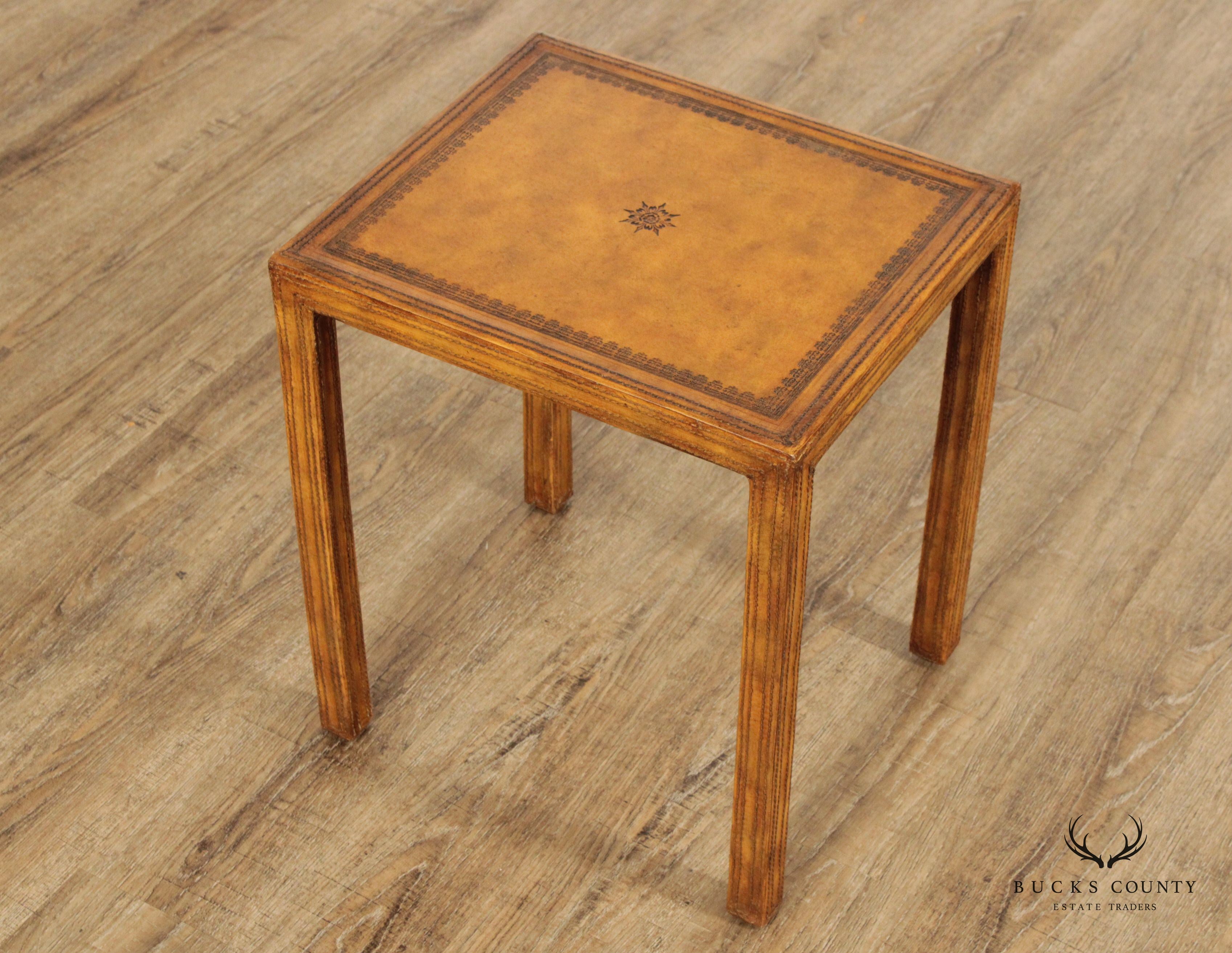 Maitland Smith Regency Style Leather Wrapped Side Table