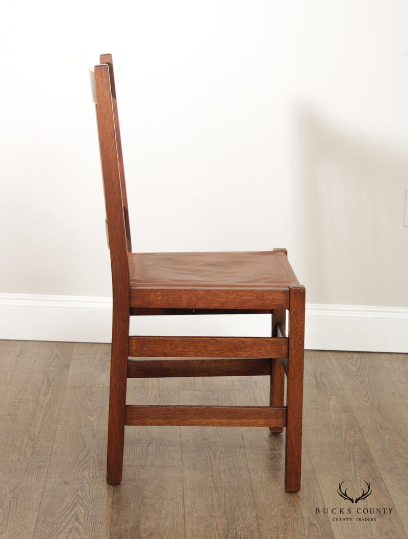 L. & J.G. Stickley Antique Mission Oak Pair of Leather Seat Side Chairs