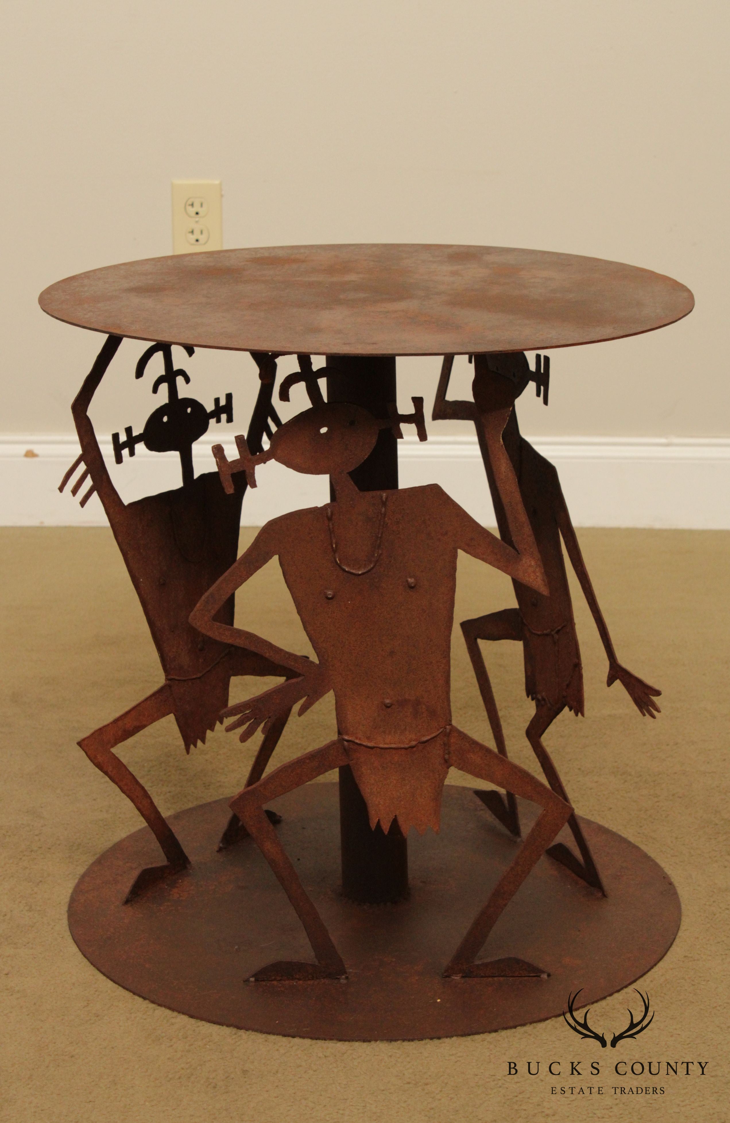 Studio Crafted Rusted Steel Round Garden Table, Dancing Figures