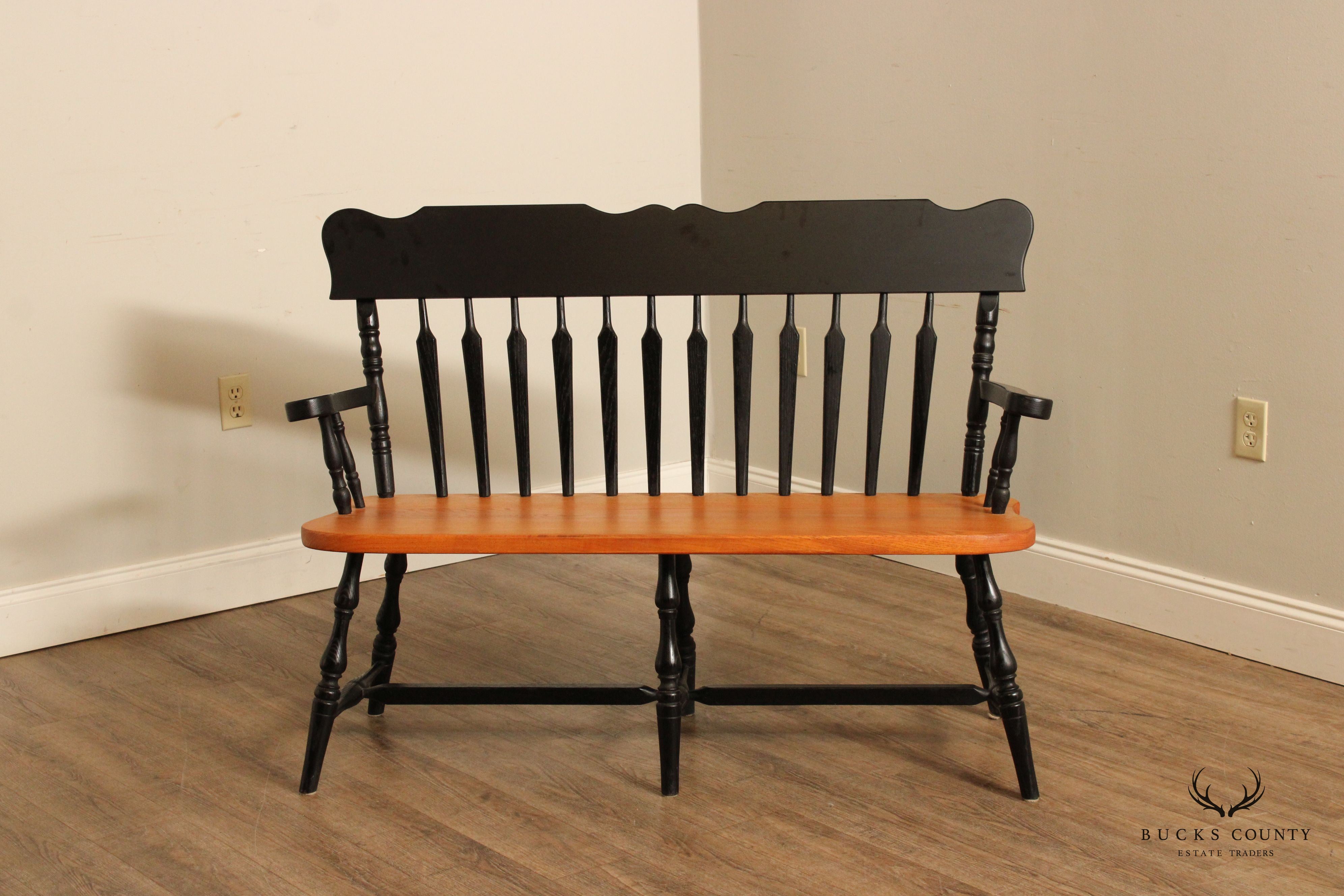 Penns Creek Furniture Black Painted Oak Windsor Bench