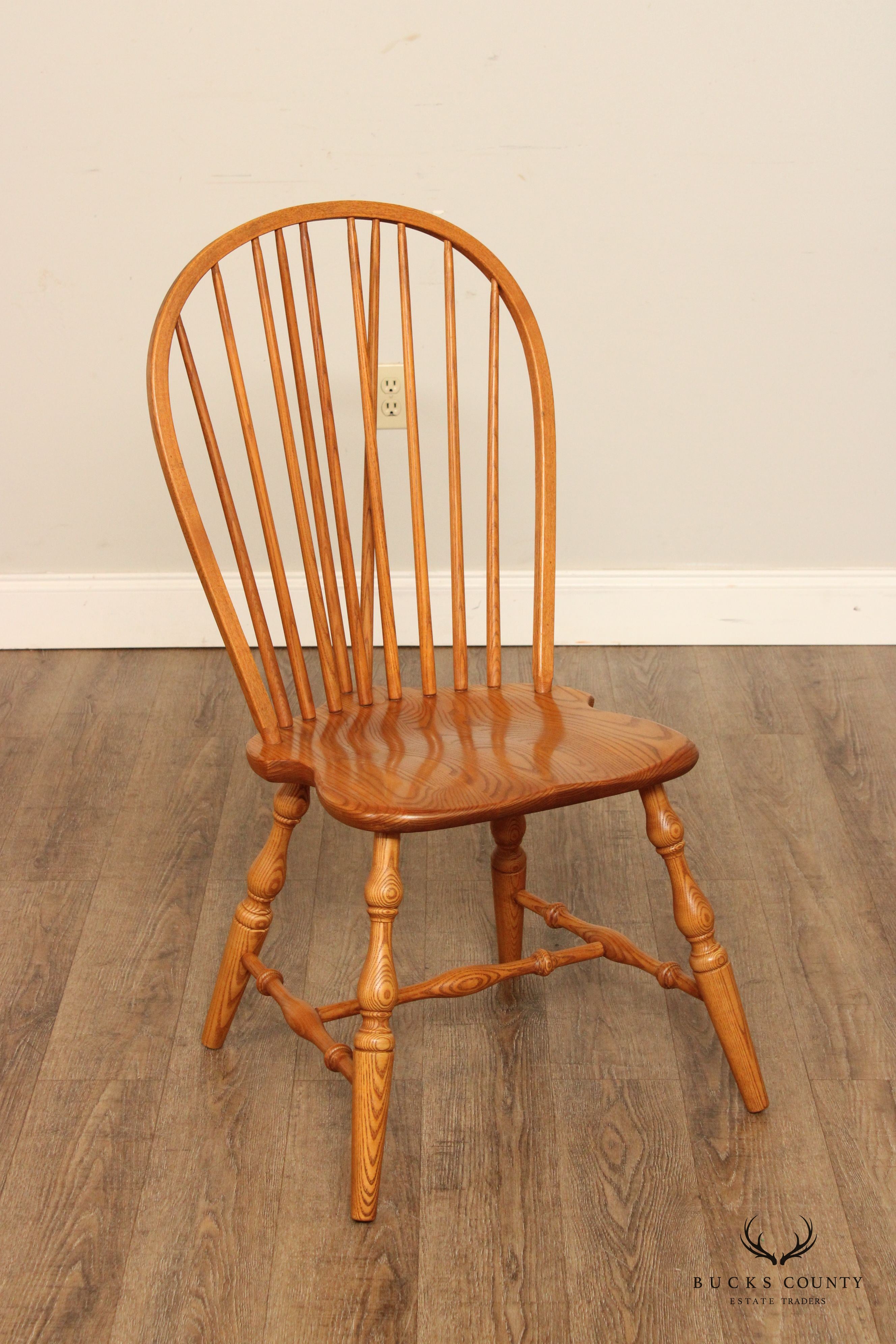 Custom Crafted Set of Four Oak Windsor Dining Chairs