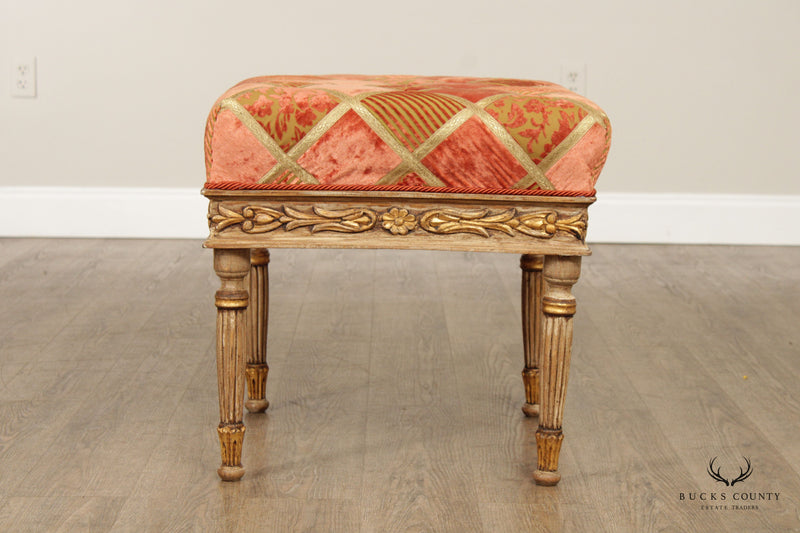 Italian Venetian Style Tufted and Partial Gilt Bench