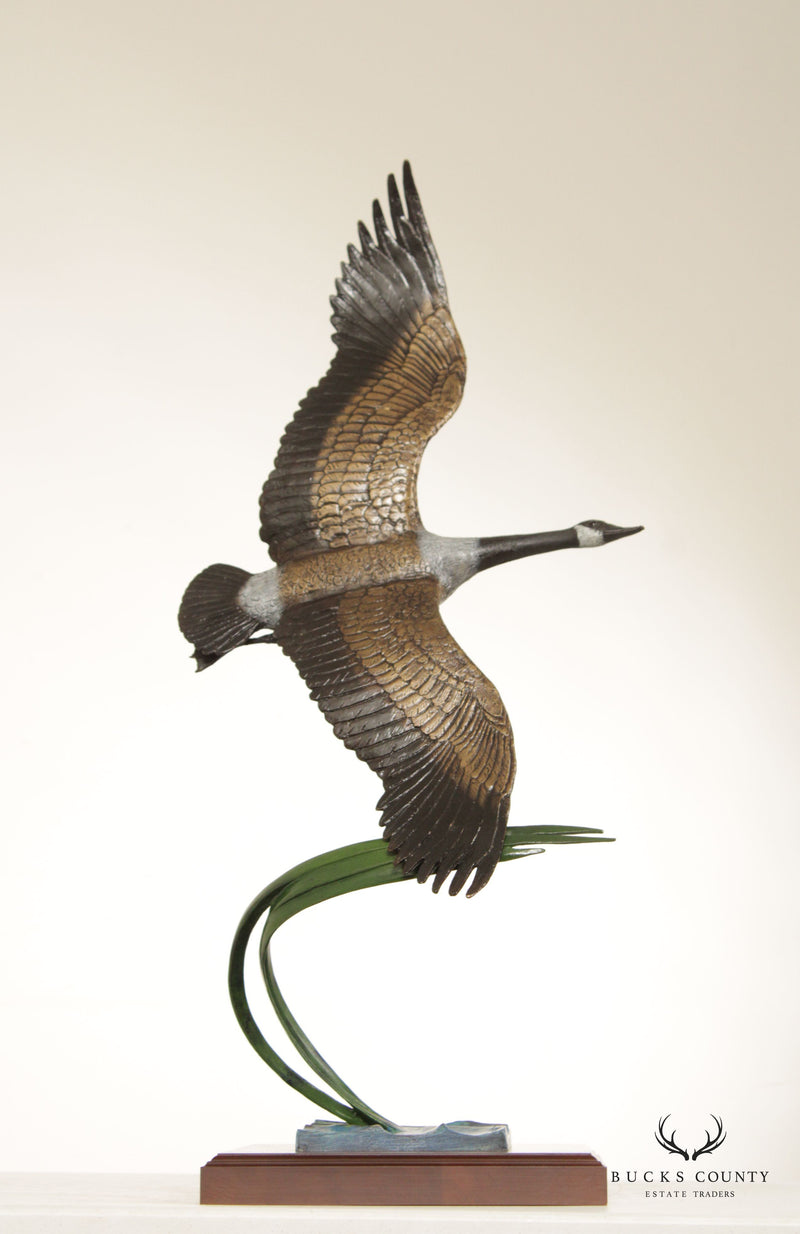 Wally Shoop 'Due North' Canadian Goose Bronze Sculpture