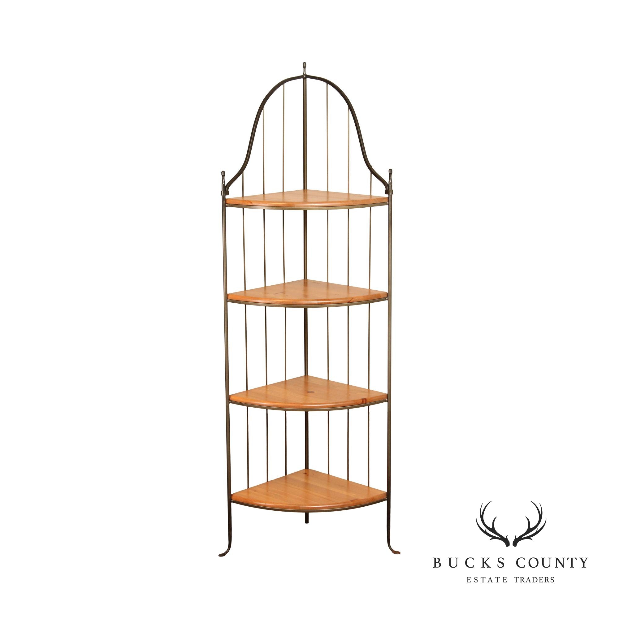 Charleston Forge Four Tiered Pine and Steel Etagere Corner Shelf