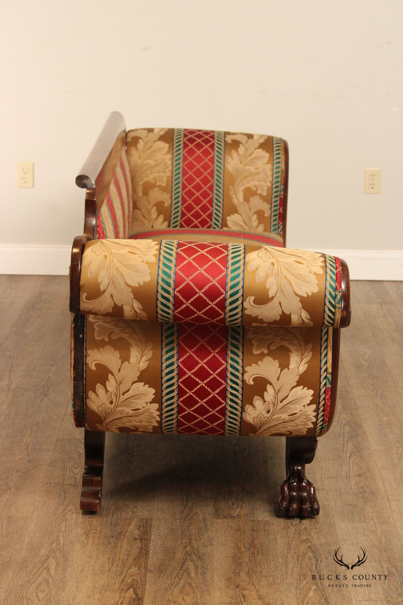 Antique 19th C. American Empire Carved Mahogany Sofa