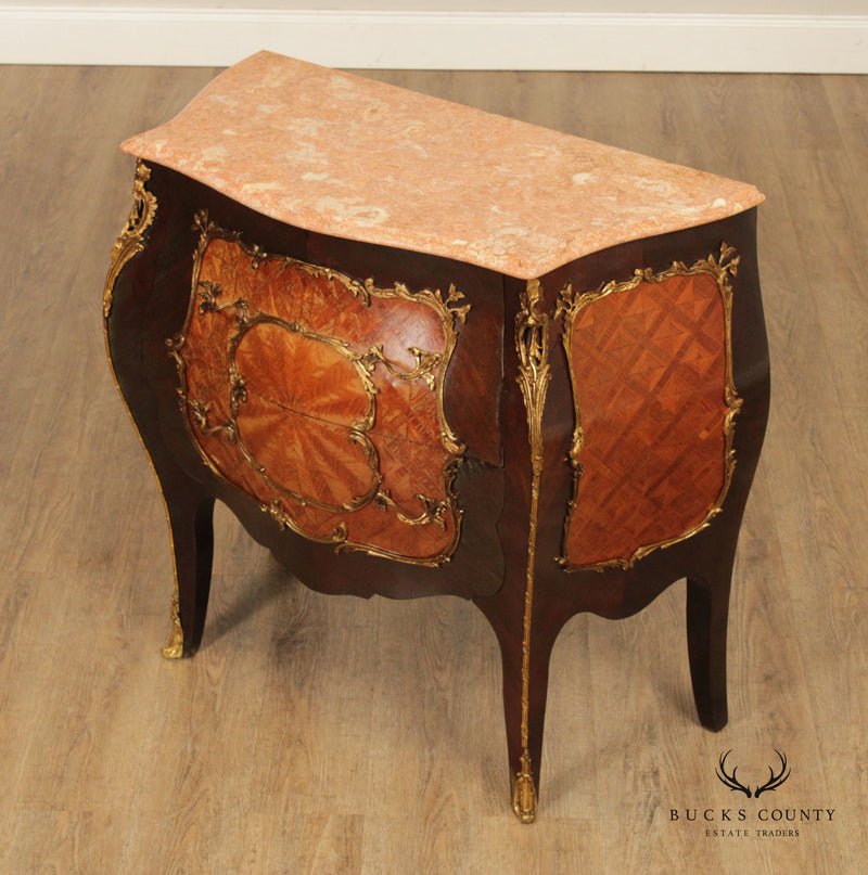 French Louis XV Style Bombe Marble Top Commode
