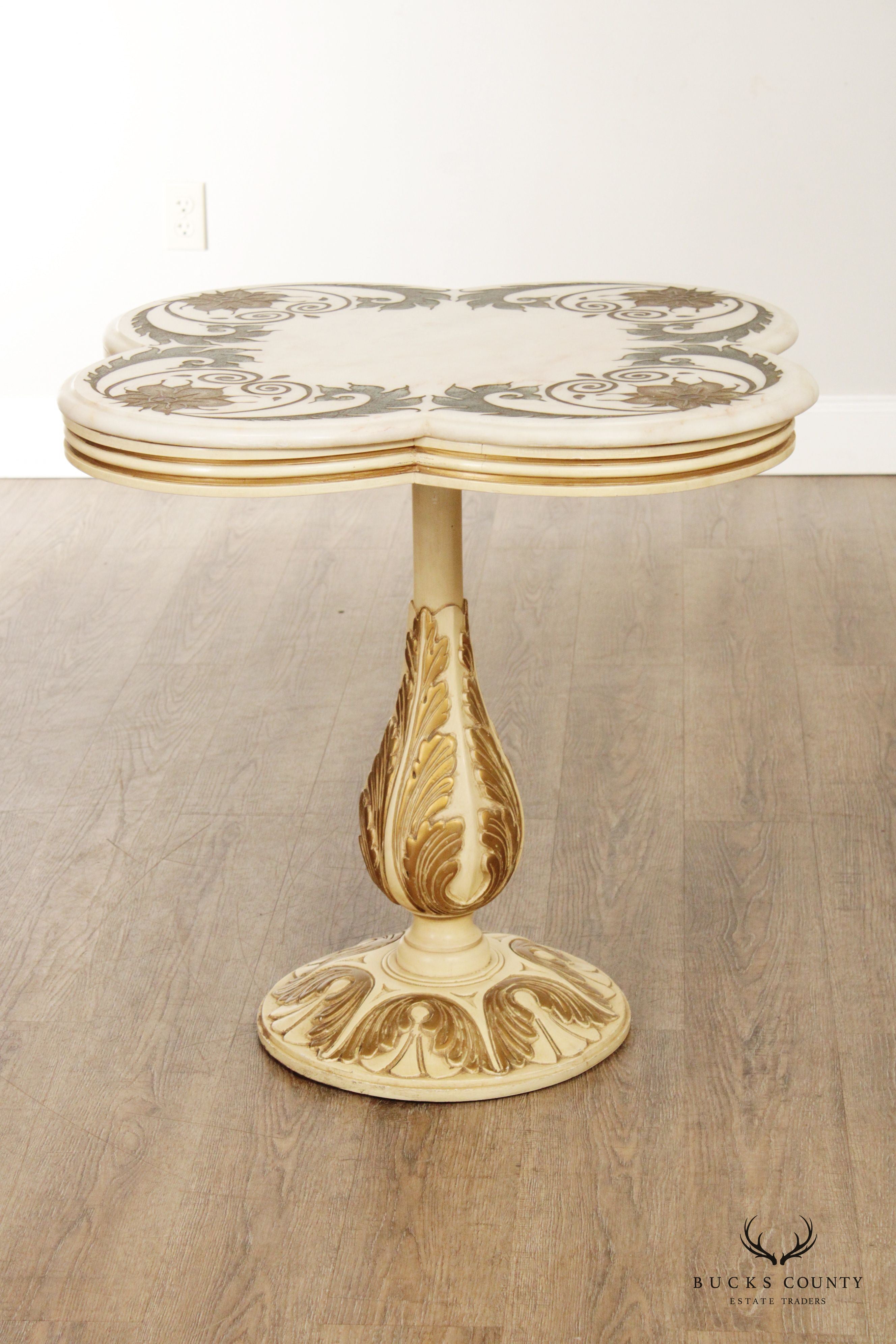 Italian Florentine Style Marble Top Pedestal Occasional Table