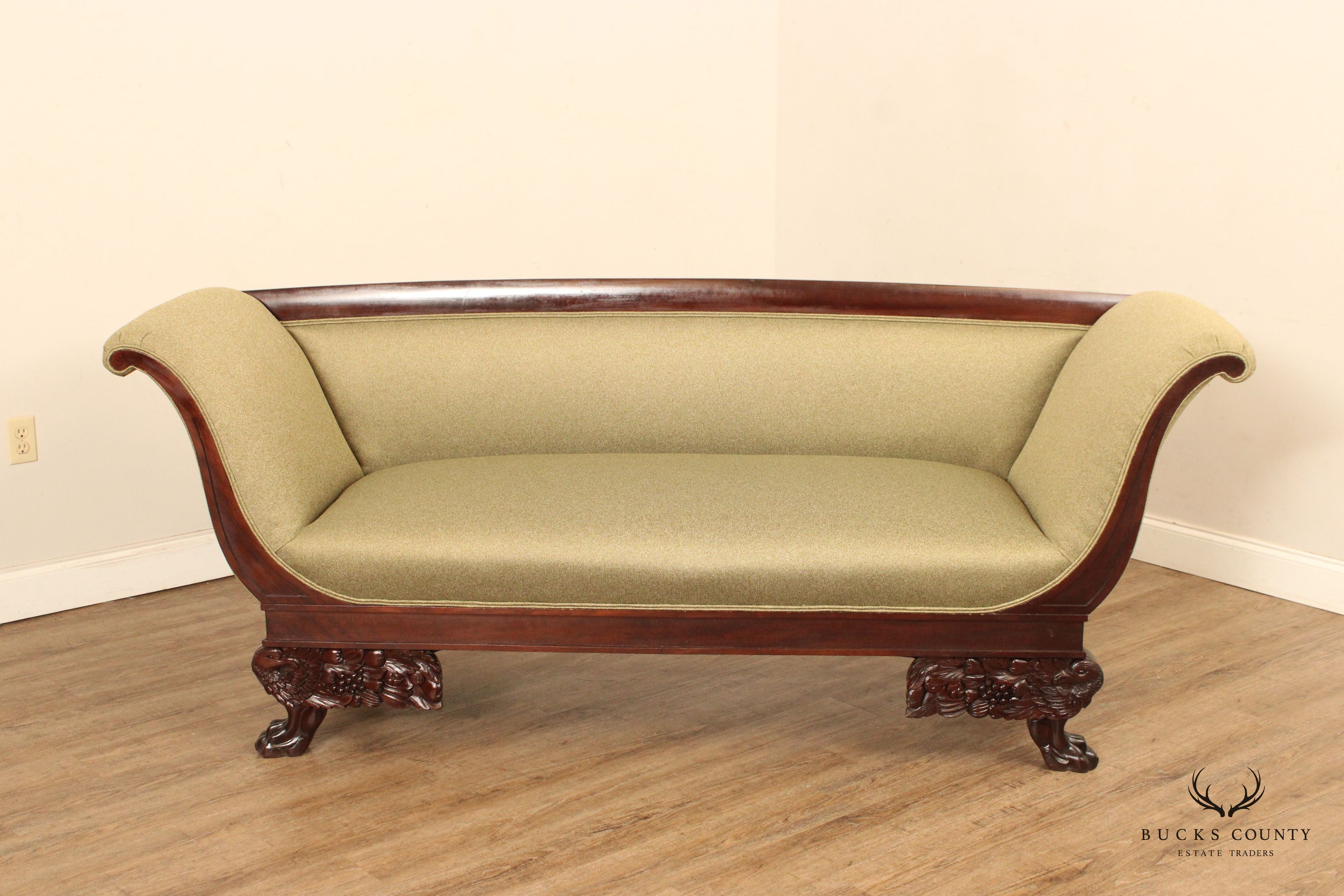 Antique American Empire Carved Mahogany Sofa