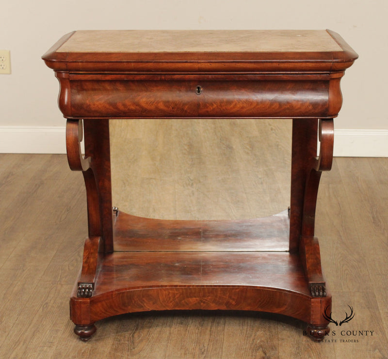 Antique Empire Style Marble Top Mahogany Console Table