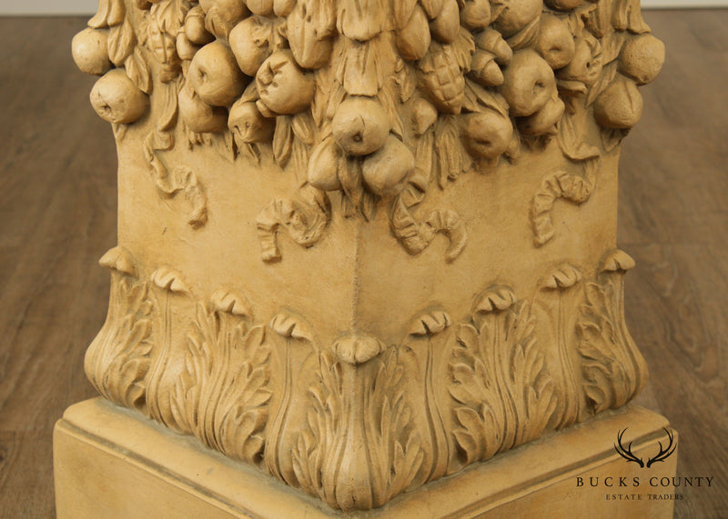 Impruneta Italian Renaissance Style Vintage Carved Column Pedestal with Rams Heads