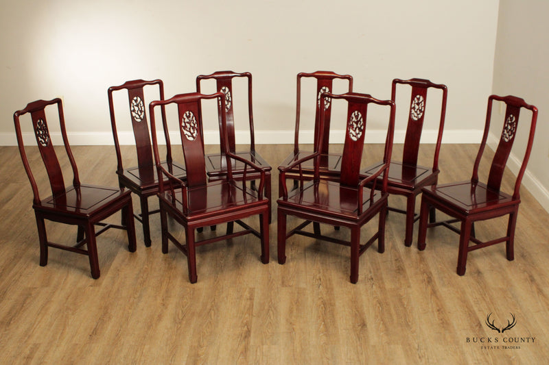 Chinese Rosewood Carved Set Eight Dining Chairs
