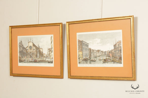 Italian Venetian Pair Art Prints After Giovanni Battista Brustoloni, Custom Framed