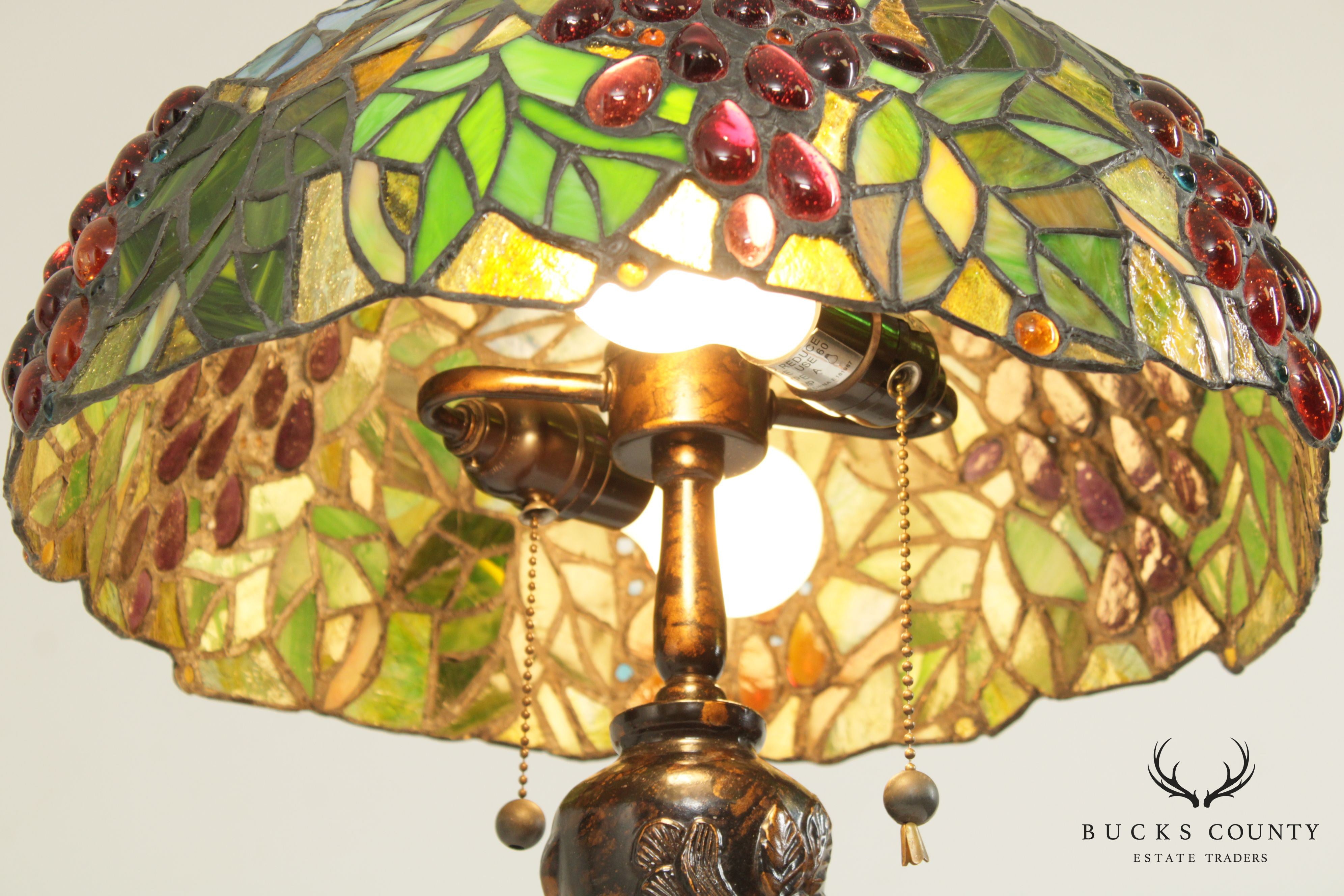 Art Nouveau Style Foliage Table Lamps with Art Glass Shades