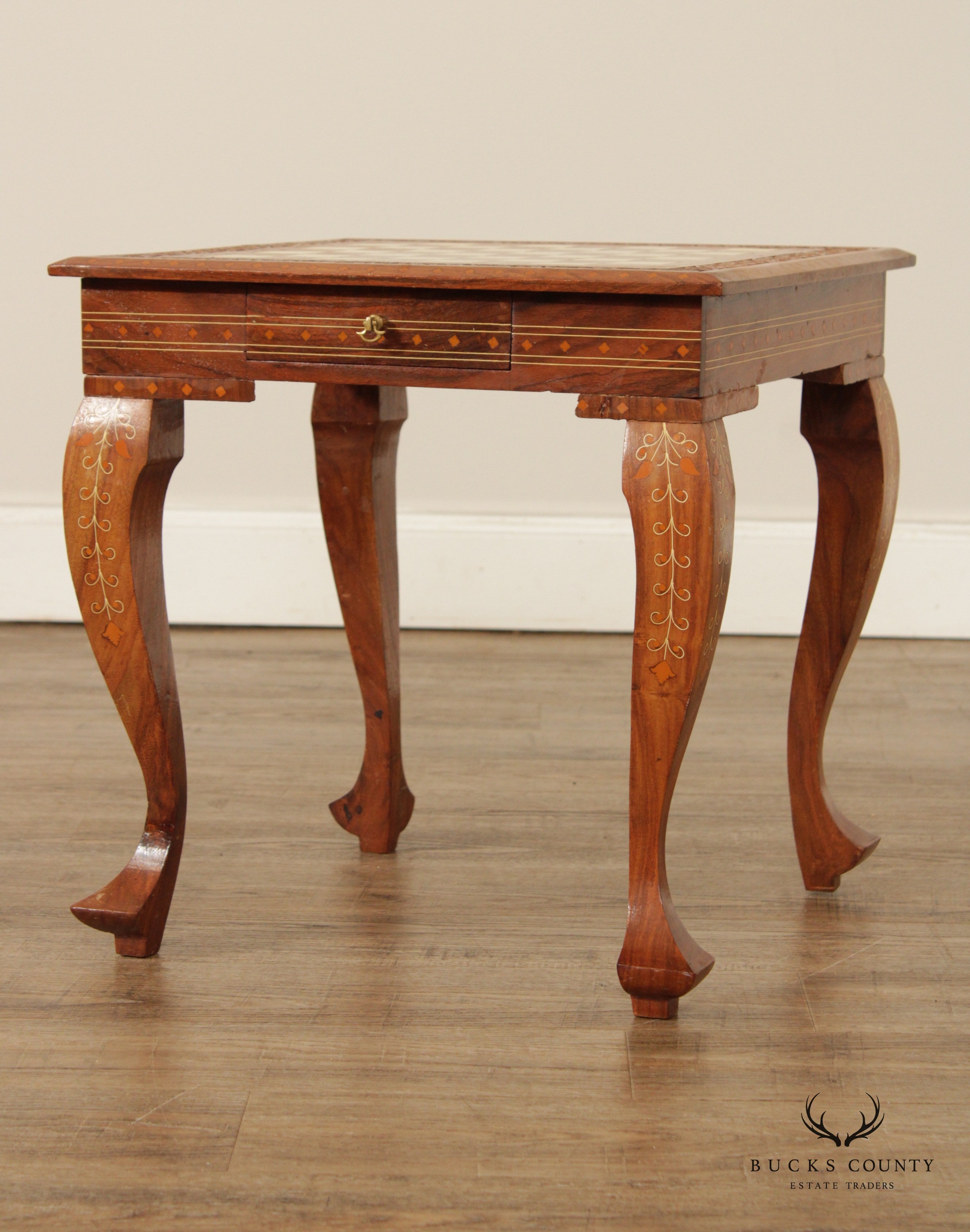 Vintage Moroccan Carved and Inlaid Chess Game Table