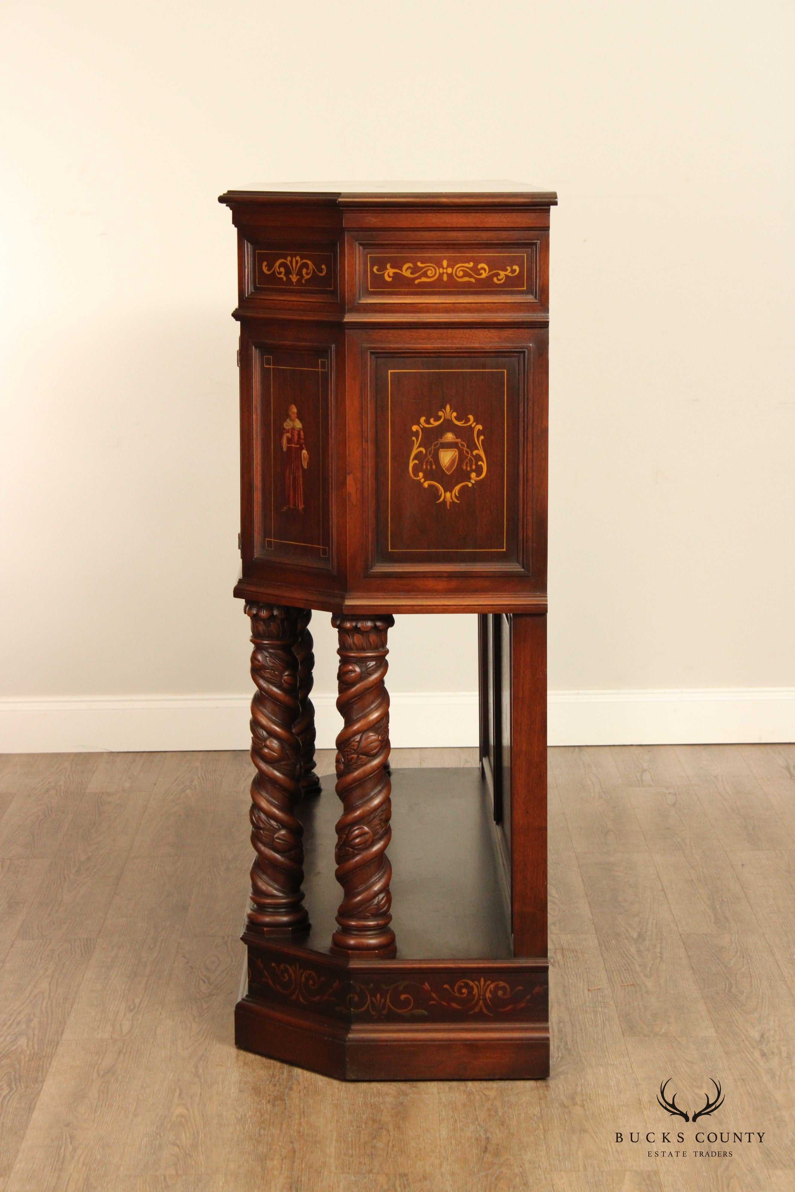 Renaissance Revival Style Polychrome Painted Walnut Court Cabinet