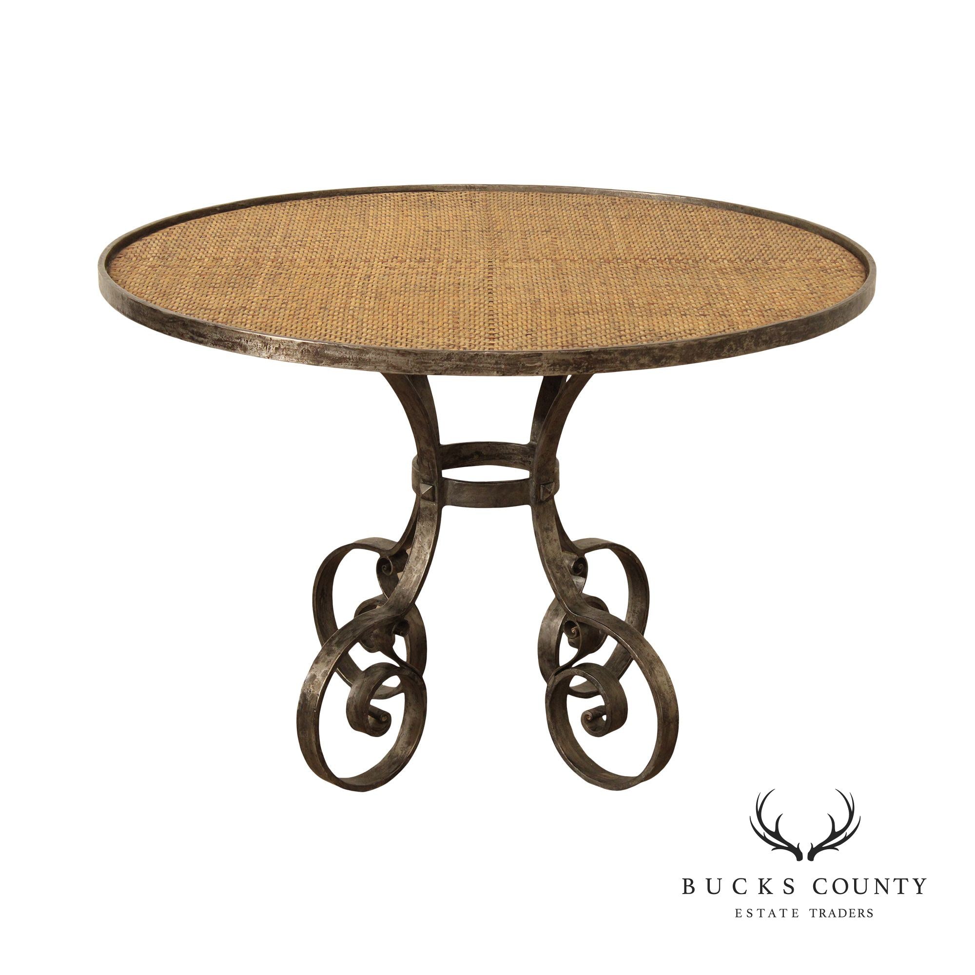 Biedermeier Style Forged Iron Base Round Dining Table