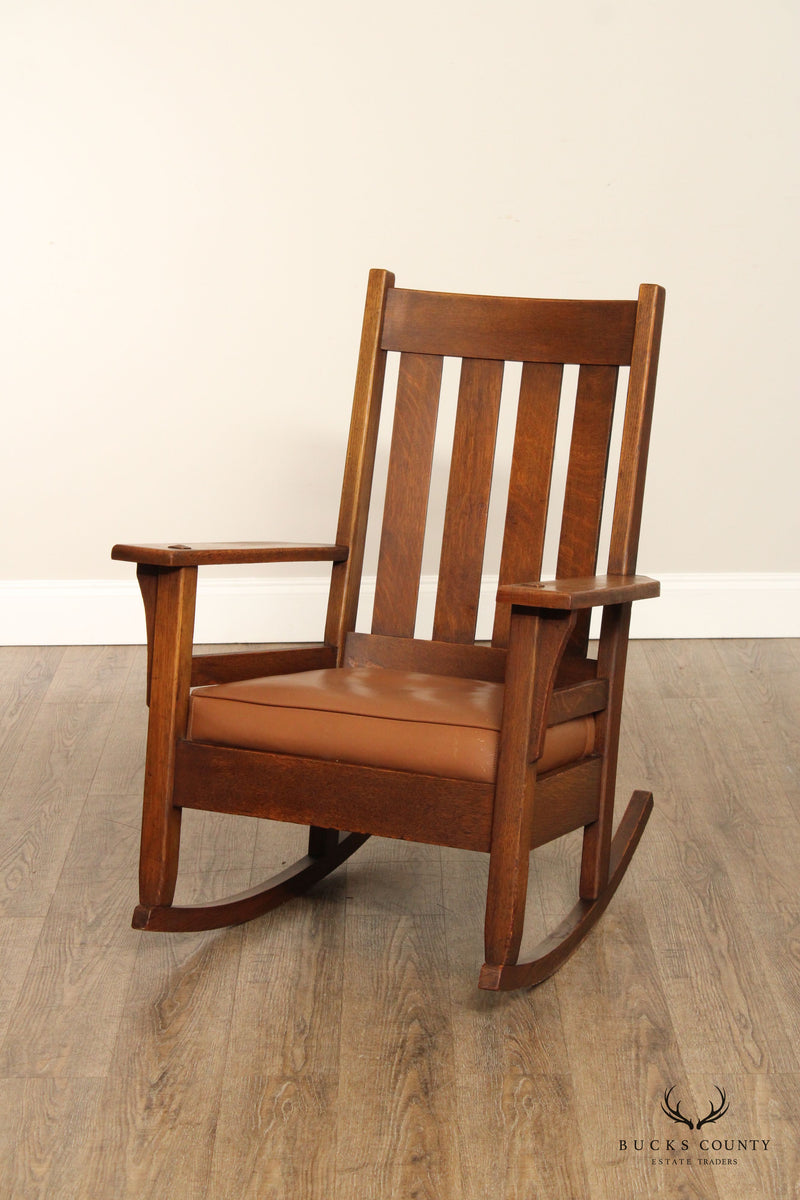 Antique Mission Oak and Leather Rocking Chair
