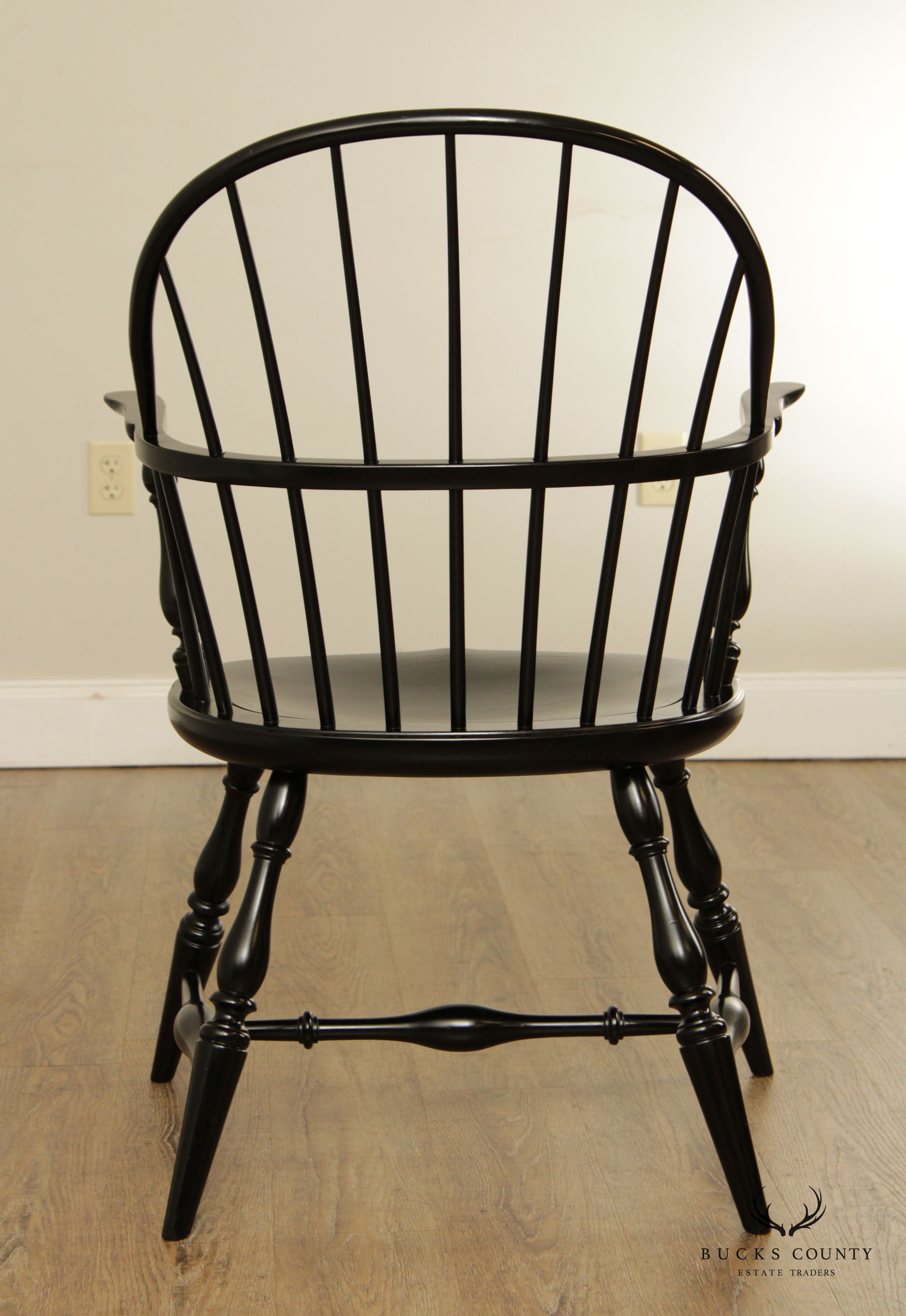 Duckloe & Bros Vintage Colonial Style Black Painted Windsor Armchair