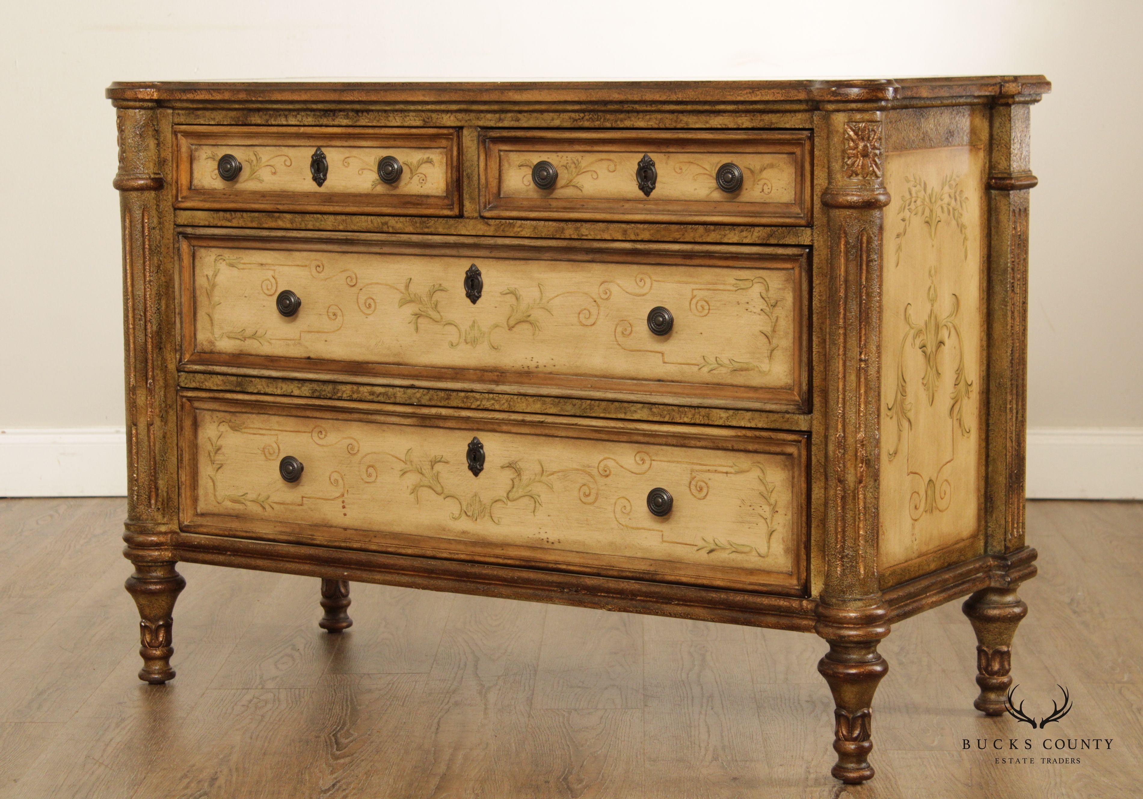 Paint Decorated French Louis XVI Style Chest Of Drawers