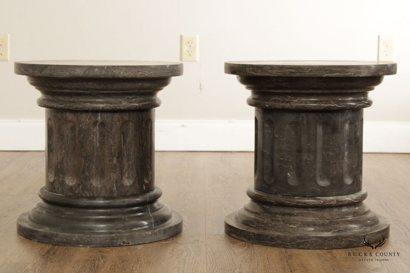 Neoclassical Style Marble Pair Round Fluted Column Pedestal Bases