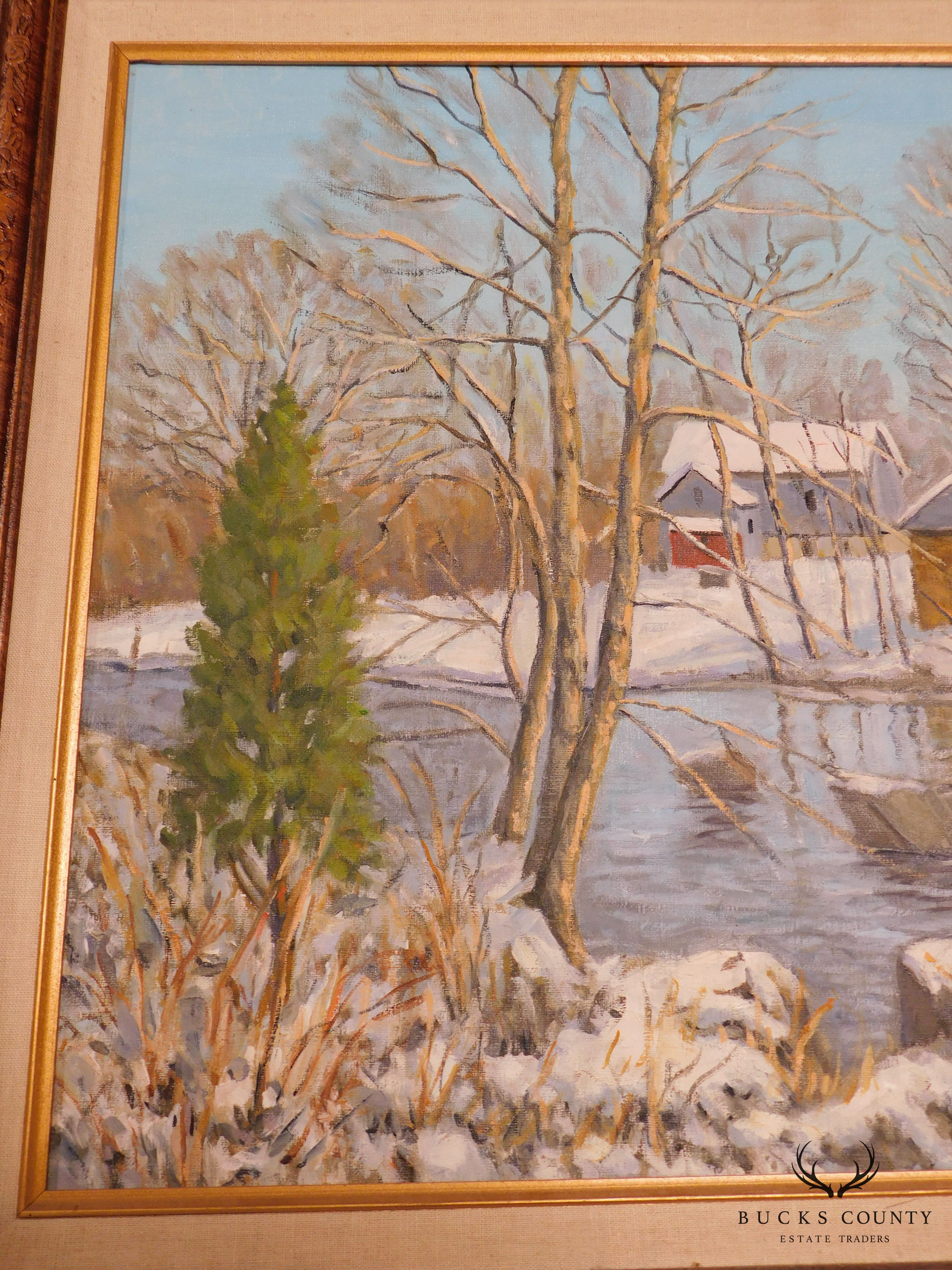 Mildred S. Gehman "Clymer's Mill" Thatcher P.A., Winter Snowy Stream Oil Painting