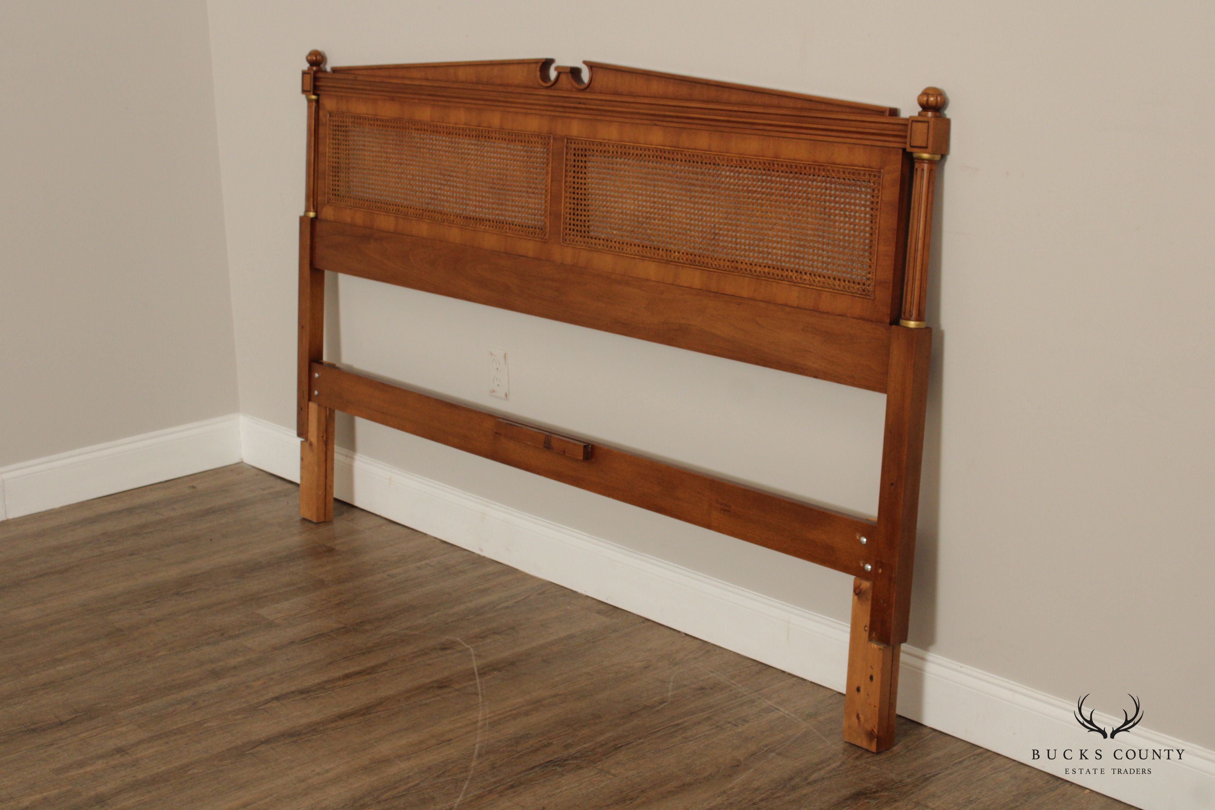 Henredon Regency Style King Size Walnut And Cane Headboard