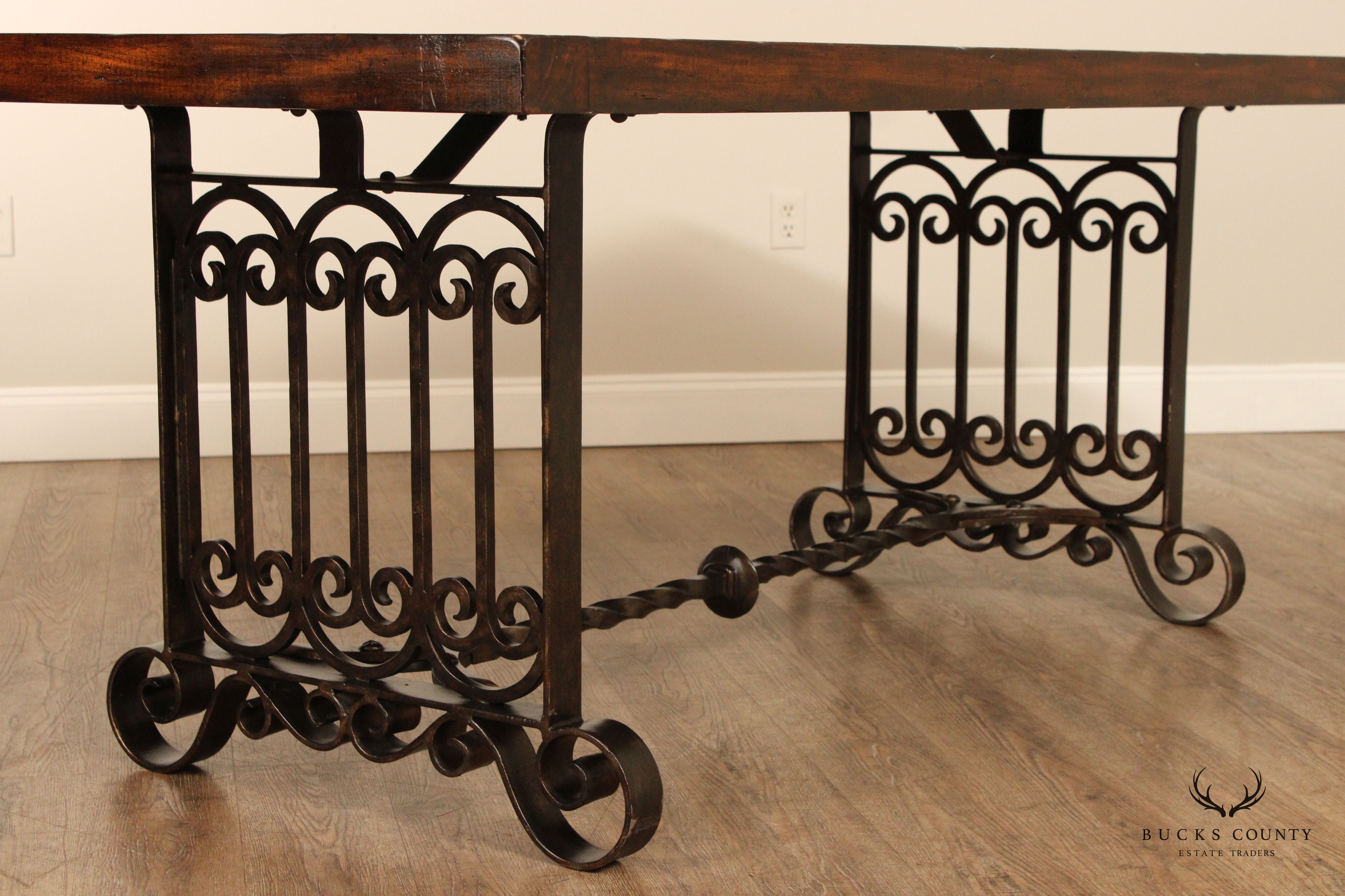 Maitland Smith Spanish Revival Style Wrought Iron Base Dining Table